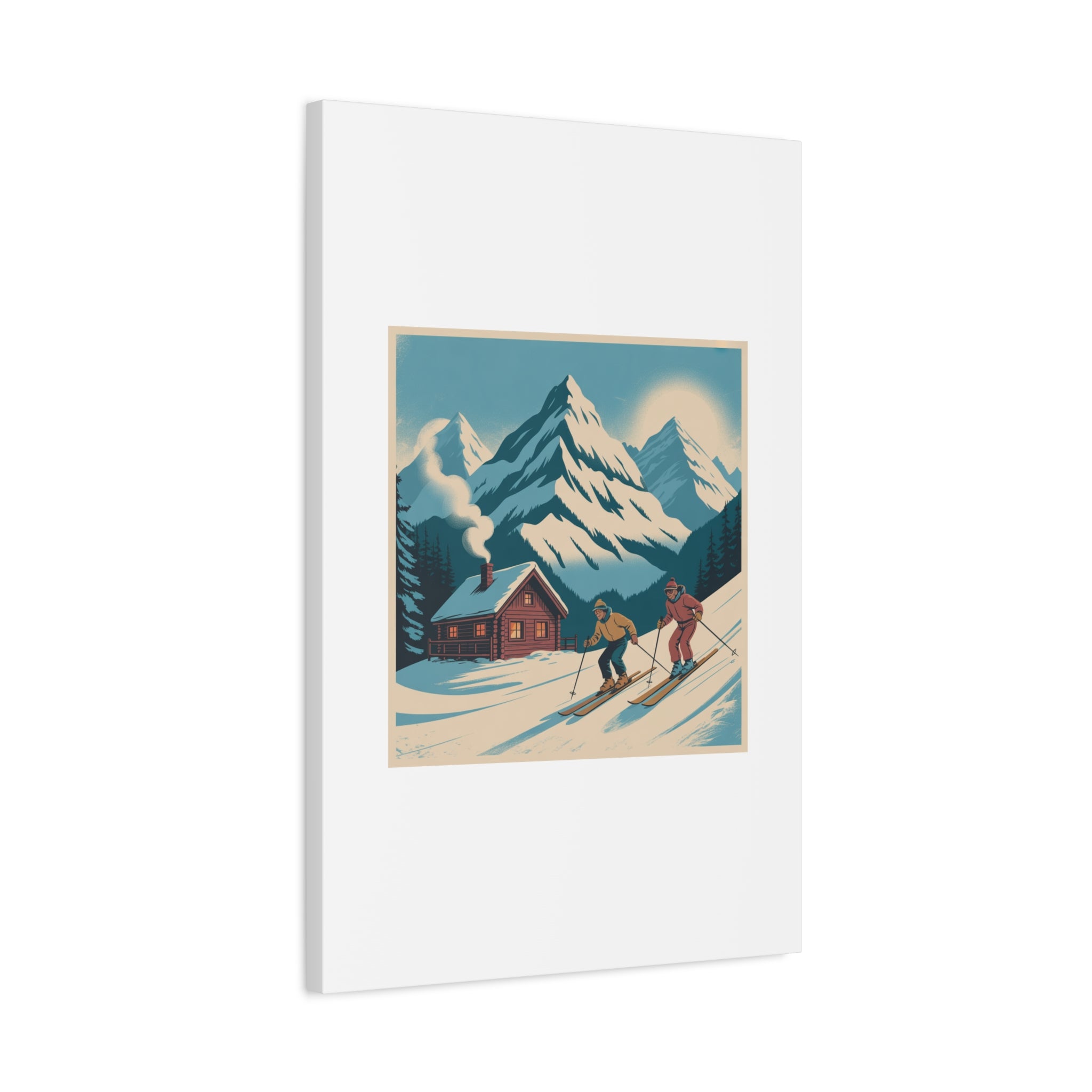 Retro Ski Mountain Canvas Print — Vintage Winter Cabin Art