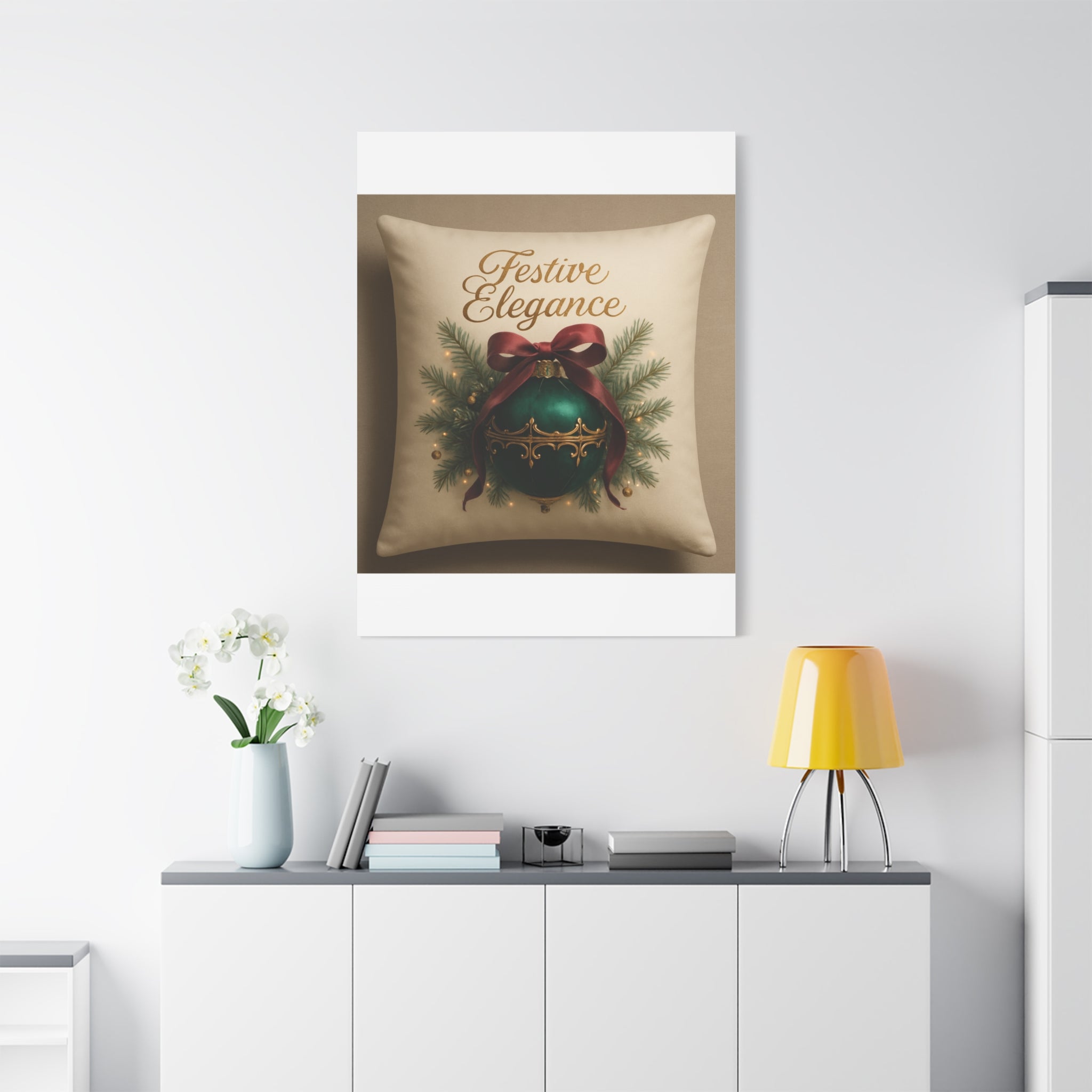 Festive Elegance Christmas Canvas Wall Art — Green Ornament Holiday Decor