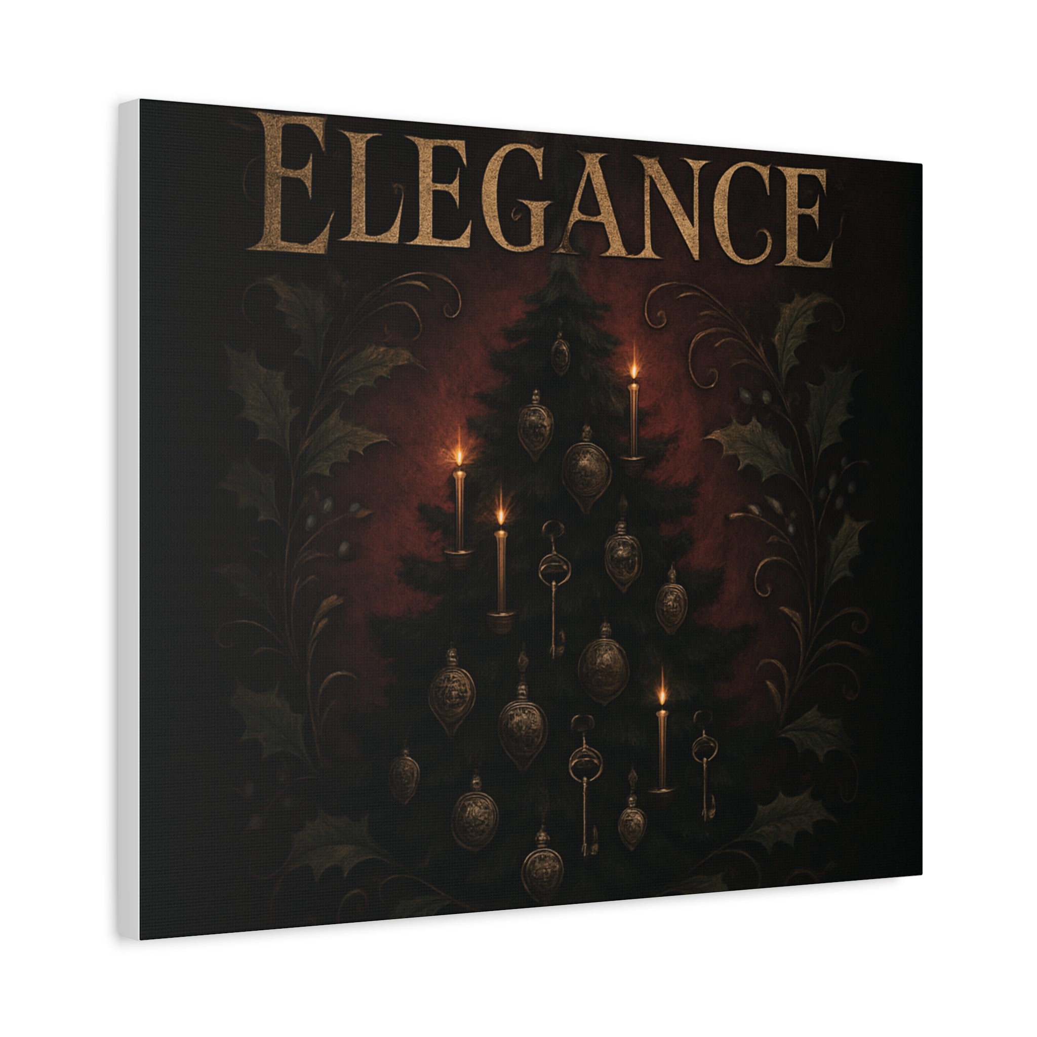Elegance Christmas Canvas Wall Art — Vintage Candlelit Tree Matte Stretched Print