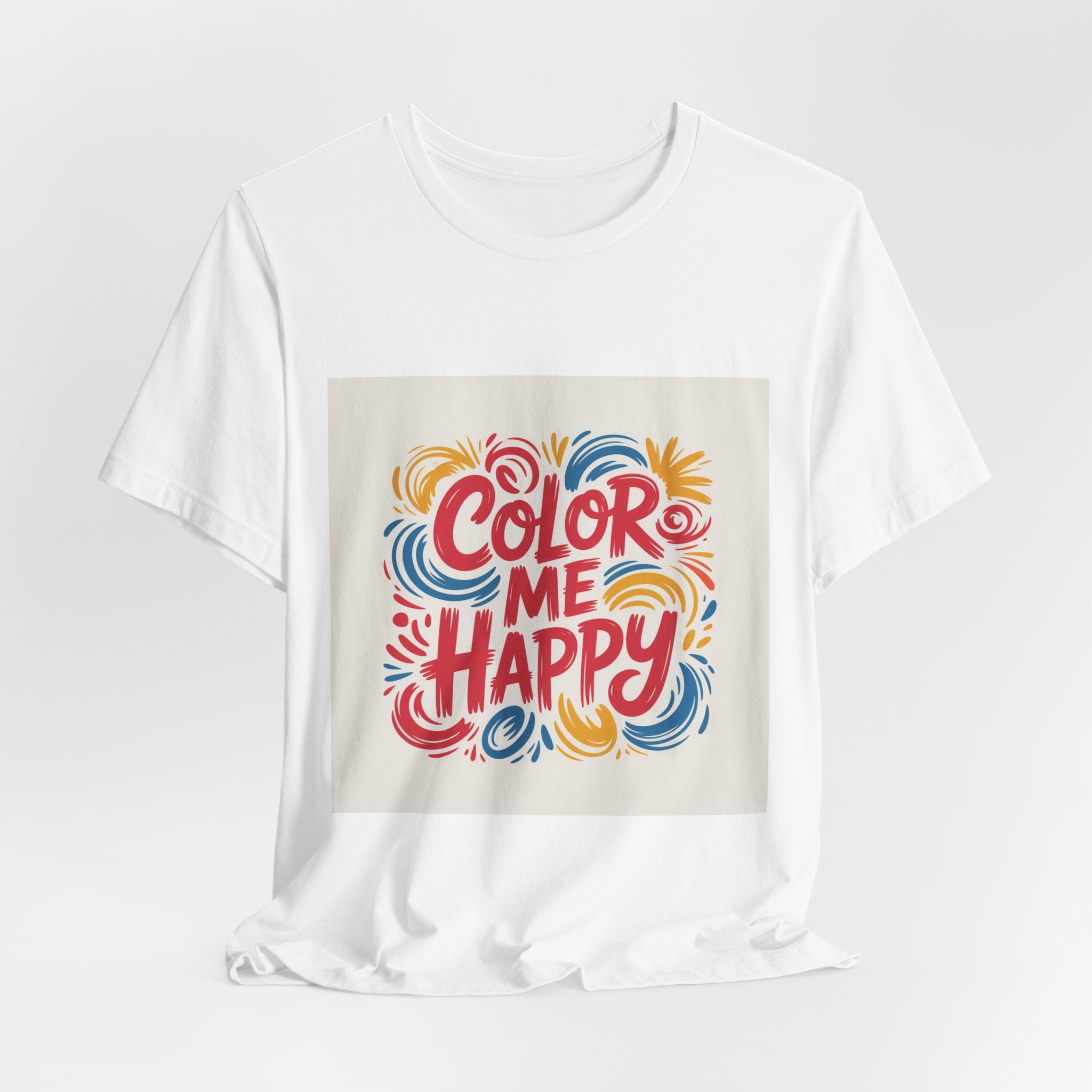 Color Me Happy Graphic Tee — Bright Swirl Typography T‑Shirt