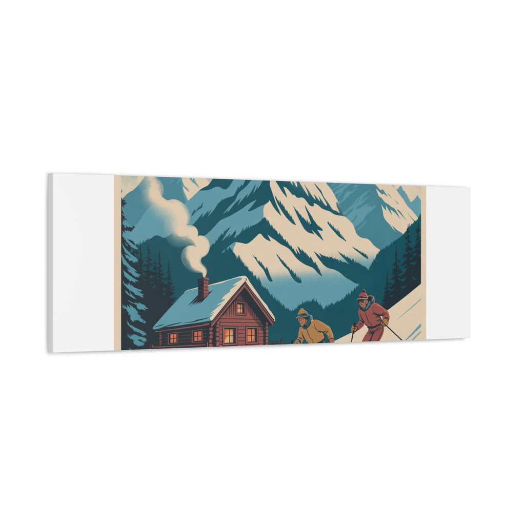 Retro Ski Mountain Canvas Print — Vintage Winter Cabin Art