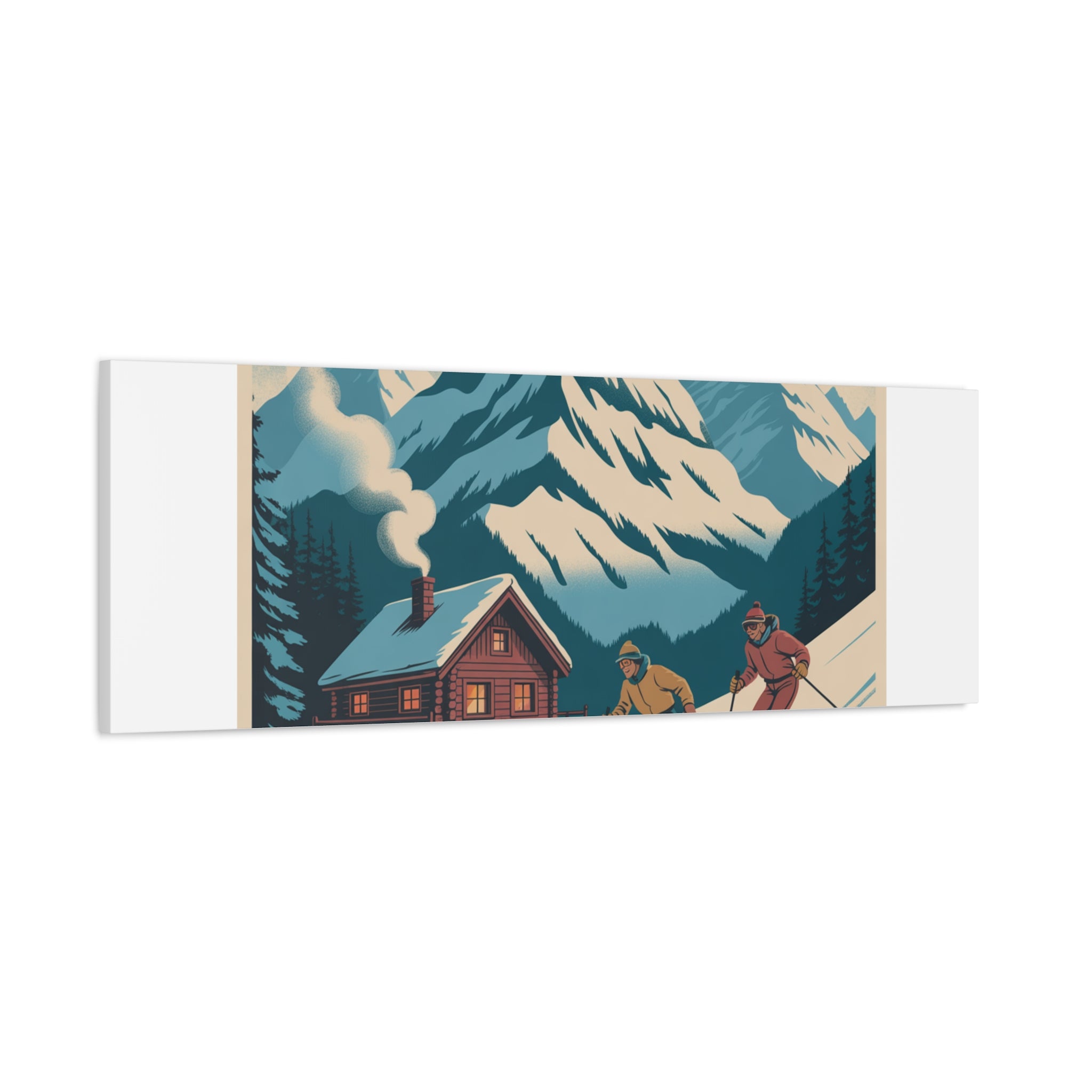 Retro Ski Mountain Canvas Print — Vintage Winter Cabin Art