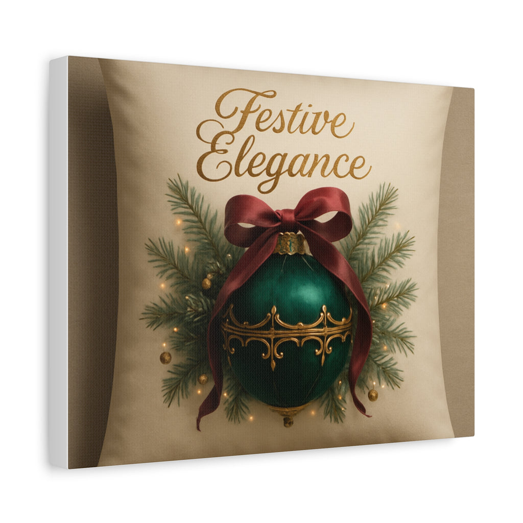 Festive Elegance Christmas Canvas Wall Art — Green Ornament Holiday Decor
