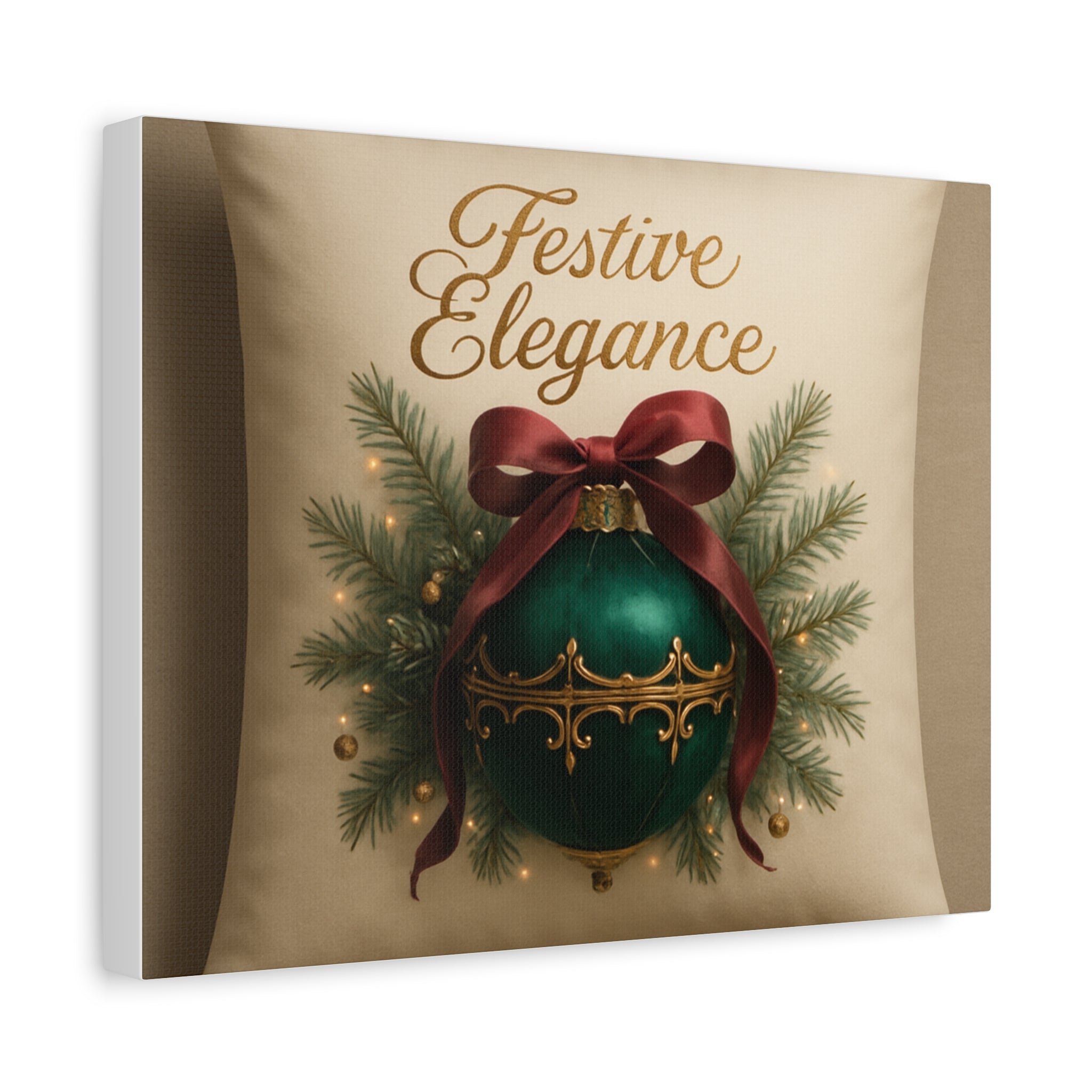 Festive Elegance Christmas Canvas Wall Art — Green Ornament Holiday Decor
