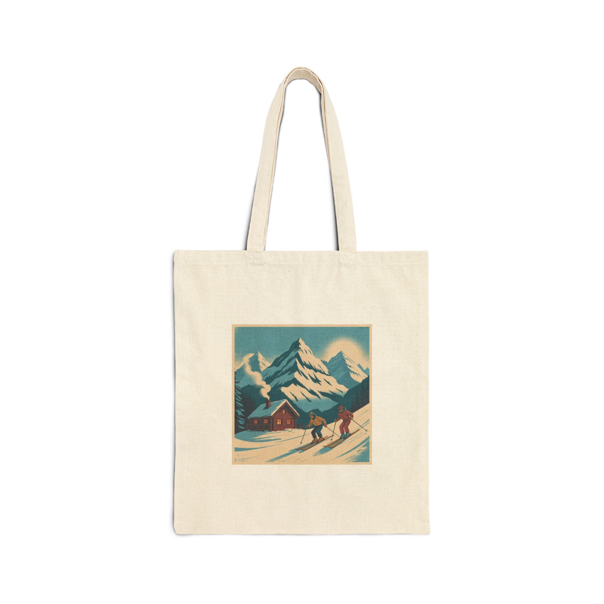 Tote Bag - Vintage Mountain Ski Scene Canvas Tote
