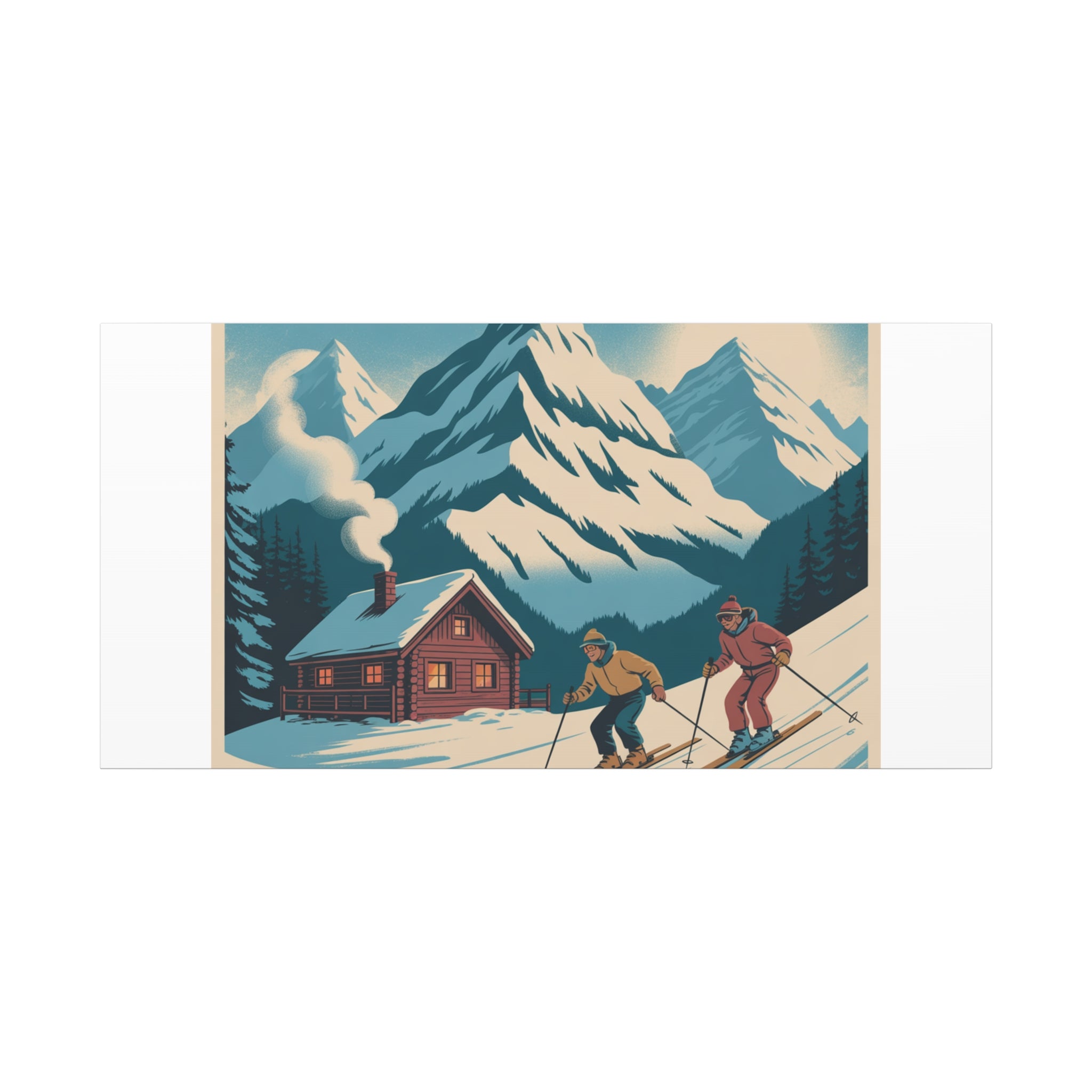 Retro Ski Mountain Canvas Print — Vintage Winter Cabin Art