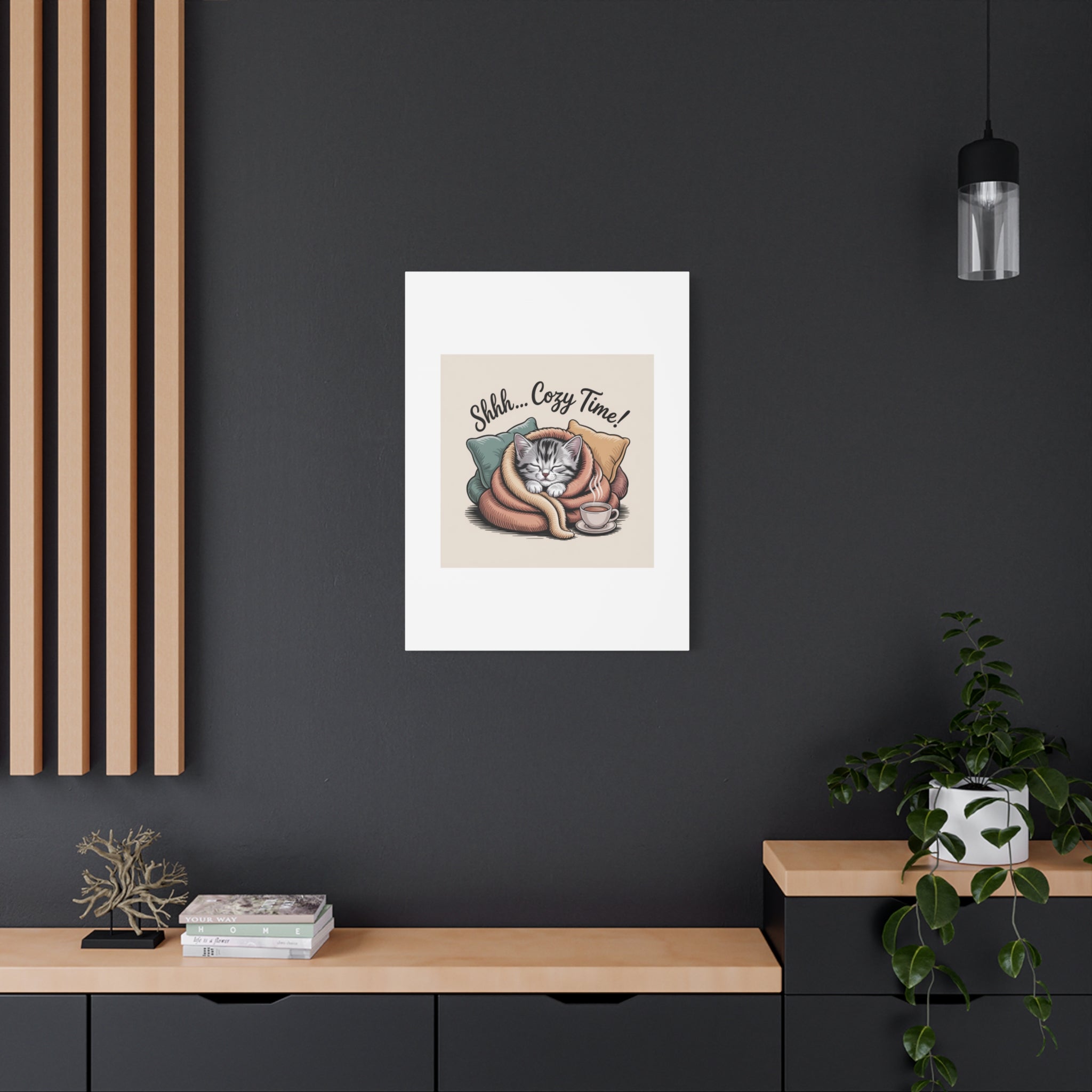 Cozy Cat Canvas Print — "Shhh... Cozy Time!" Matte Stretched Wall Art