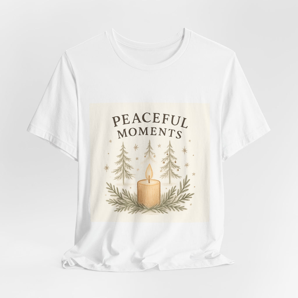 Peaceful Moments Candle Tee – Forest Pines Holiday Graphic T-Shirt