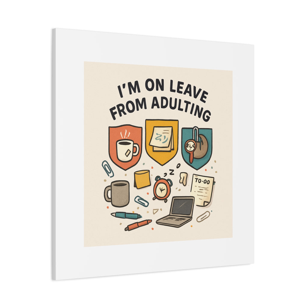 Canvas Wall Art — “I’m On Leave From Adulting” Cute Office Humor Matte Canvas