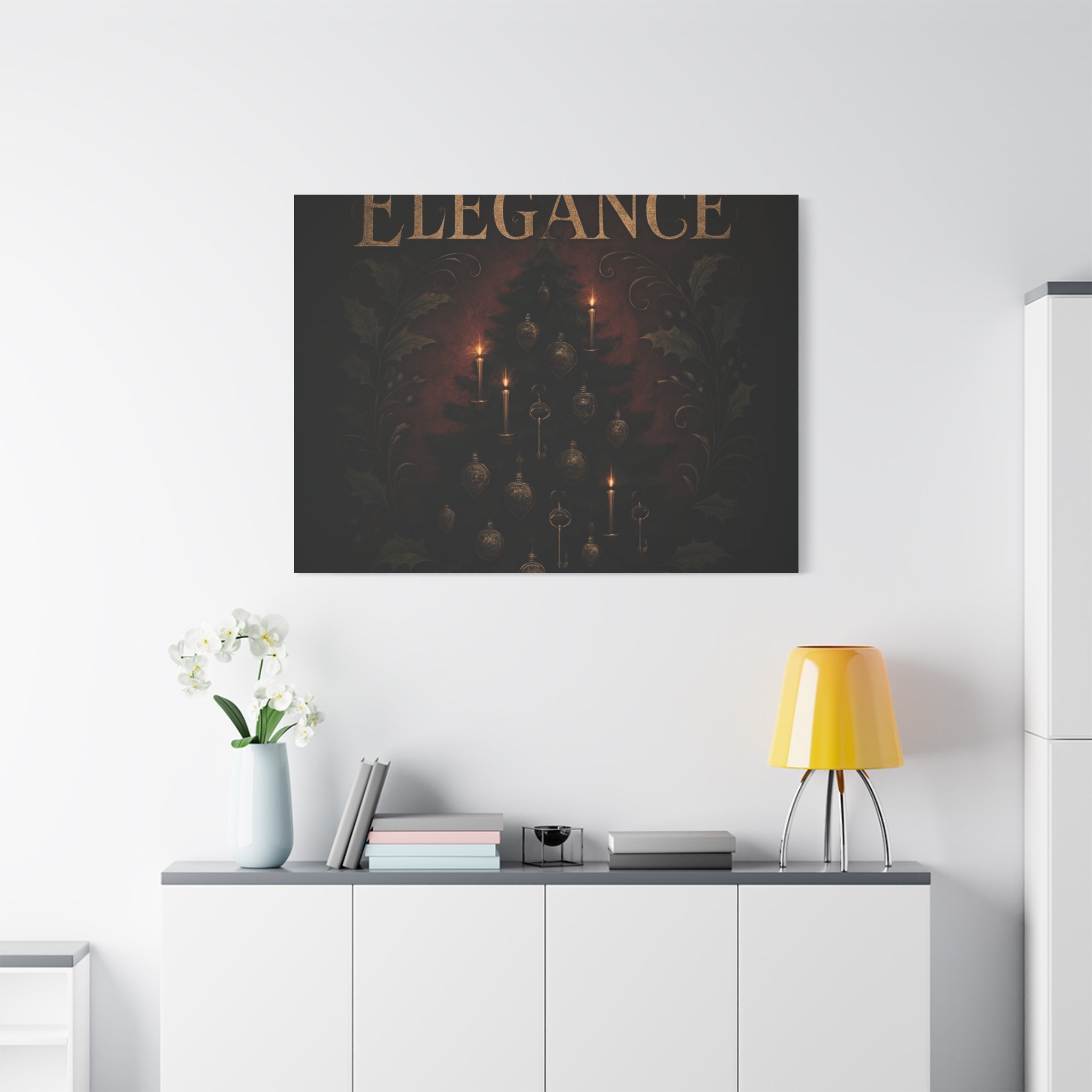 Elegance Christmas Canvas Wall Art — Vintage Candlelit Tree Matte Stretched Print