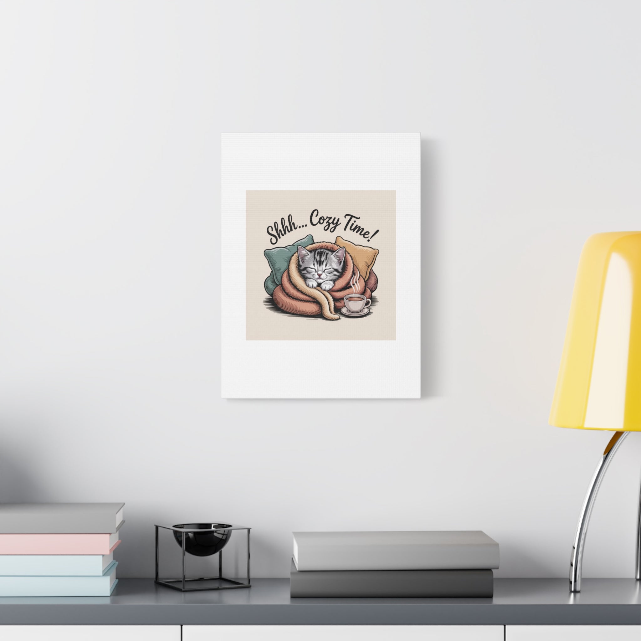 Cozy Cat Canvas Print — "Shhh... Cozy Time!" Matte Stretched Wall Art