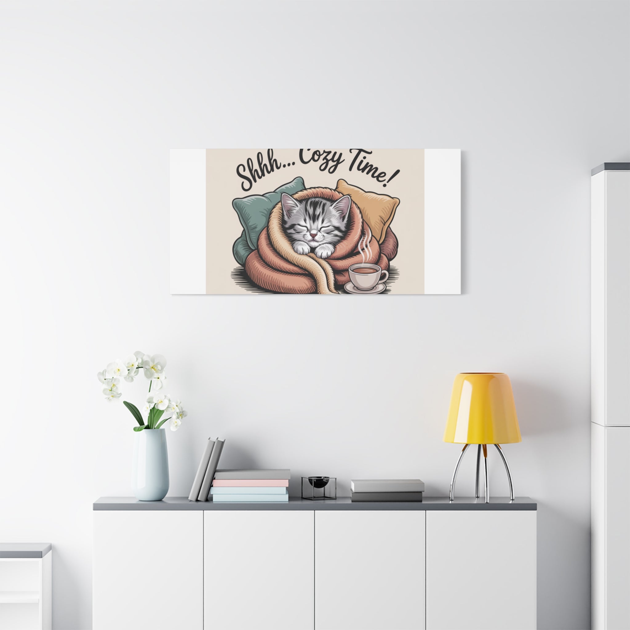 Cozy Cat Canvas Print — "Shhh... Cozy Time!" Matte Stretched Wall Art