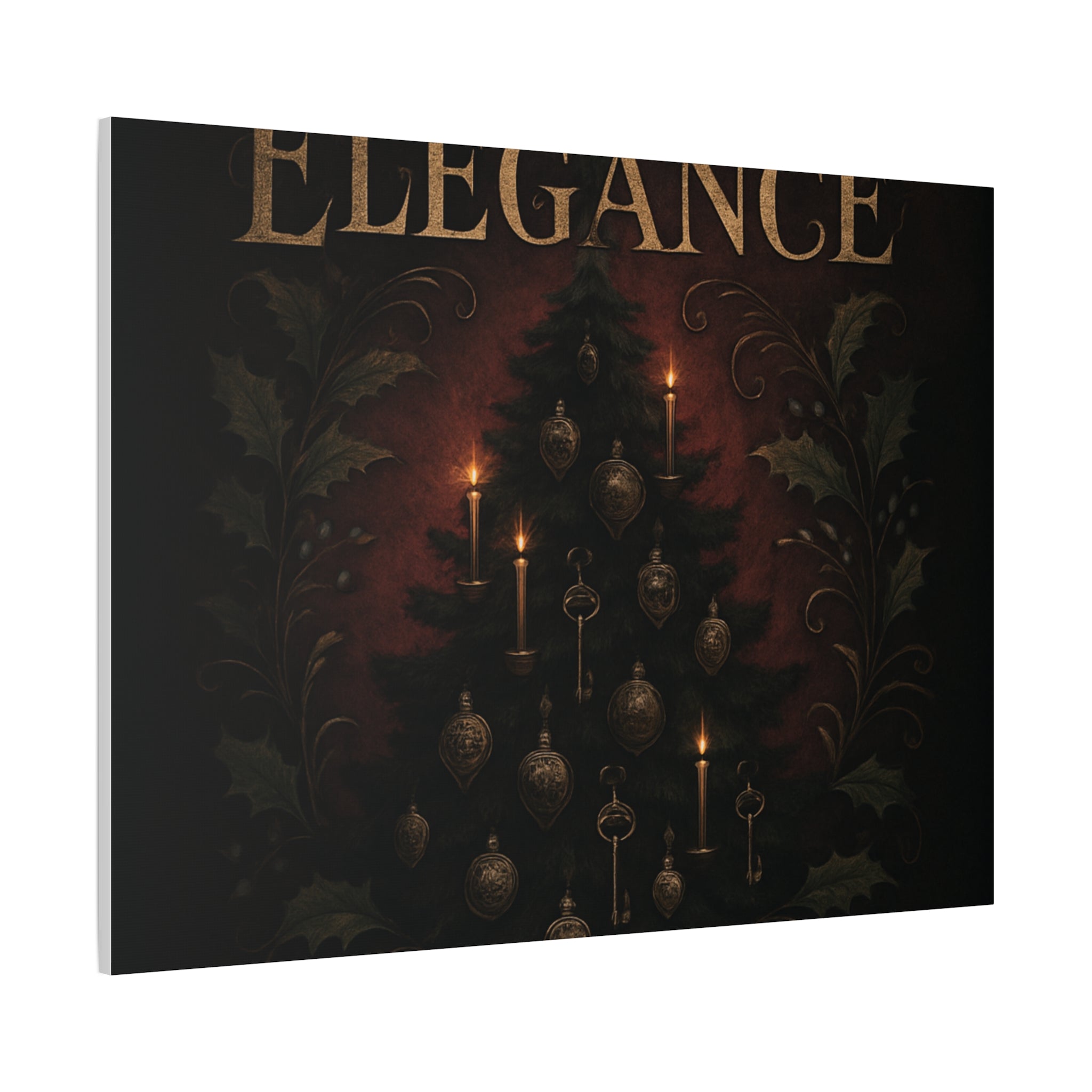 Elegance Christmas Canvas Wall Art — Vintage Candlelit Tree Matte Stretched Print