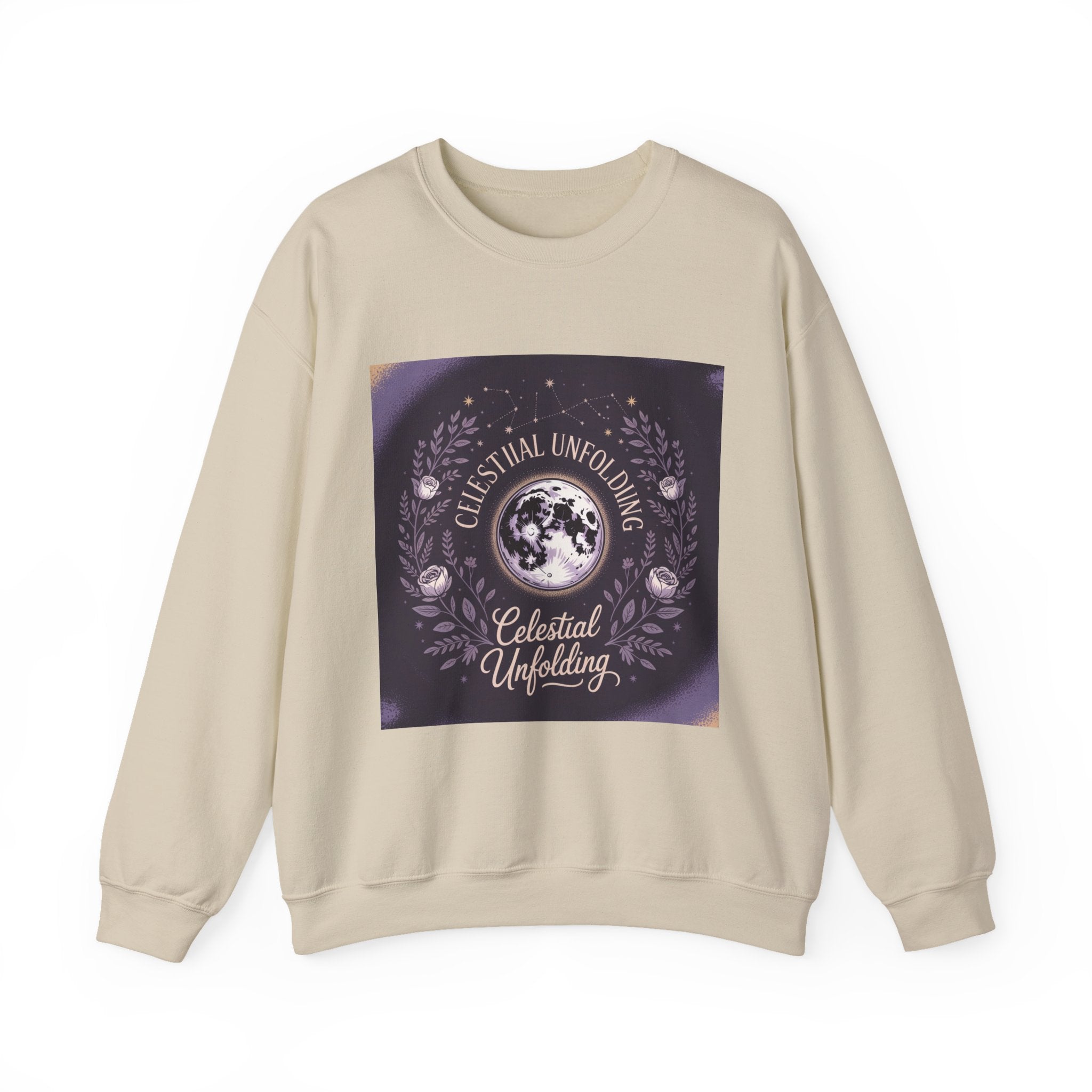 Celestial Unfolding Sweatshirt — Moon Phase Graphic Crewneck