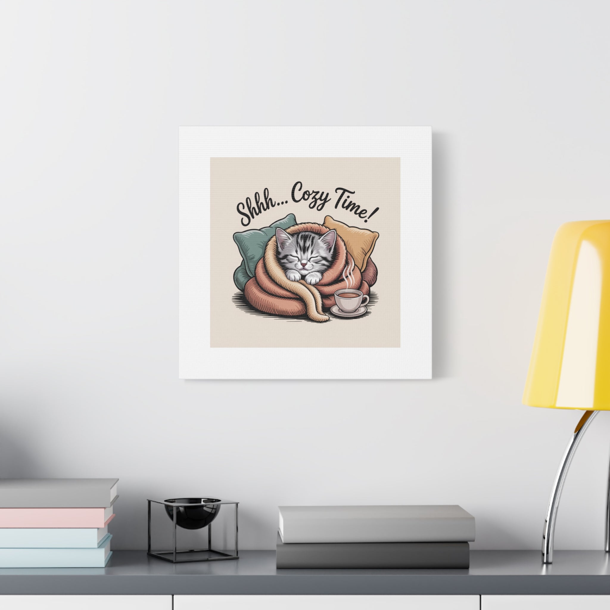 Cozy Cat Canvas Print — "Shhh... Cozy Time!" Matte Stretched Wall Art