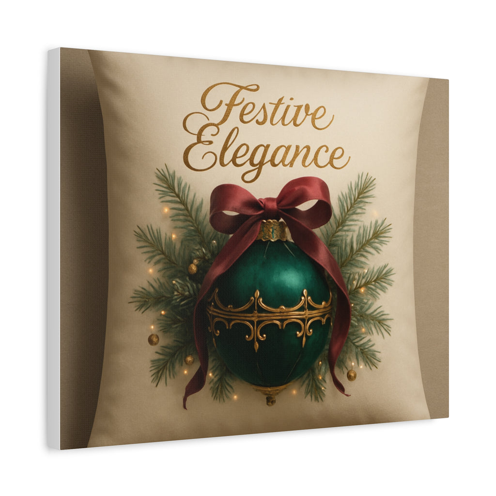 Festive Elegance Christmas Canvas Wall Art — Green Ornament Holiday Decor