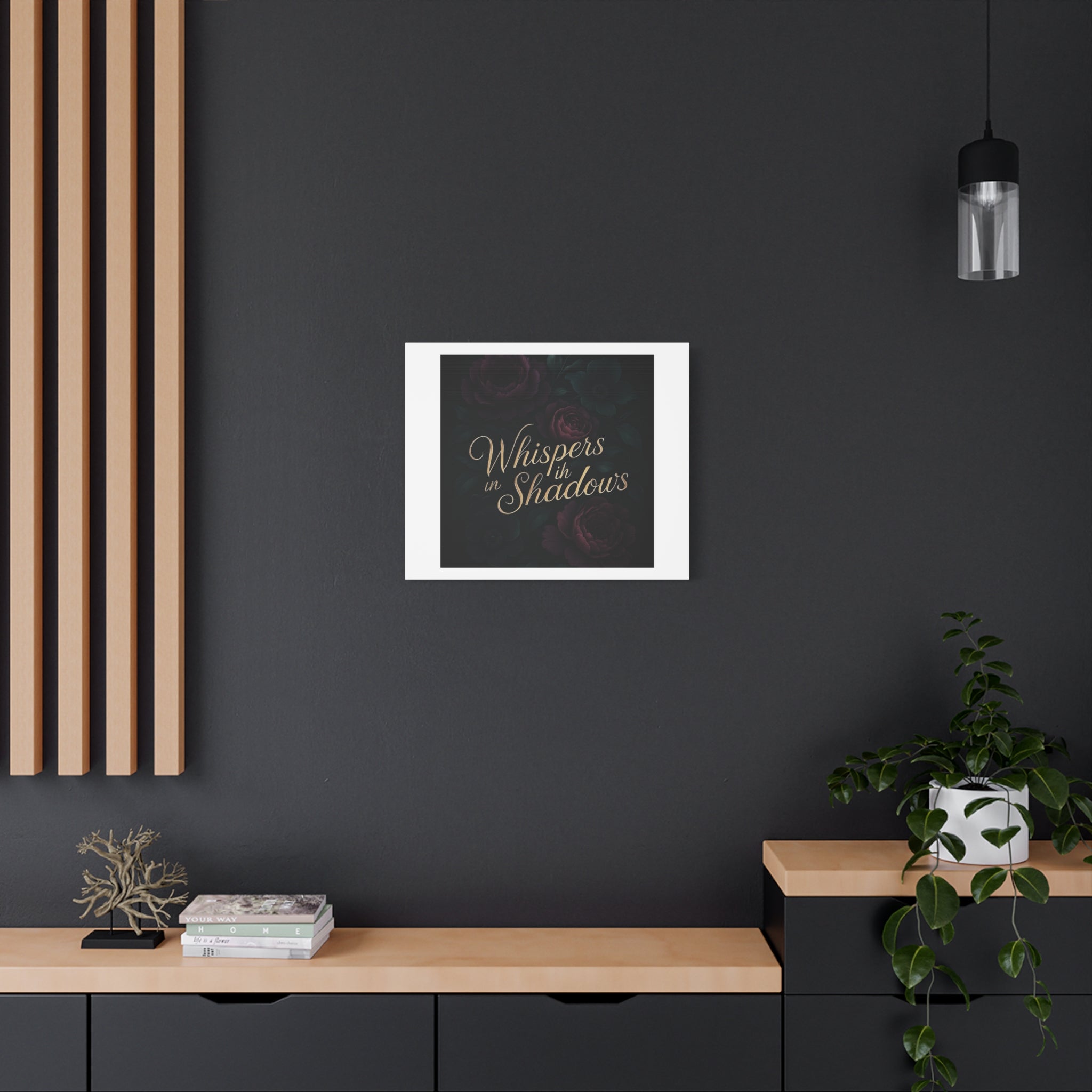 Canvas Wall Art — “Whispers in Shadows” Dark Floral Typographic Print