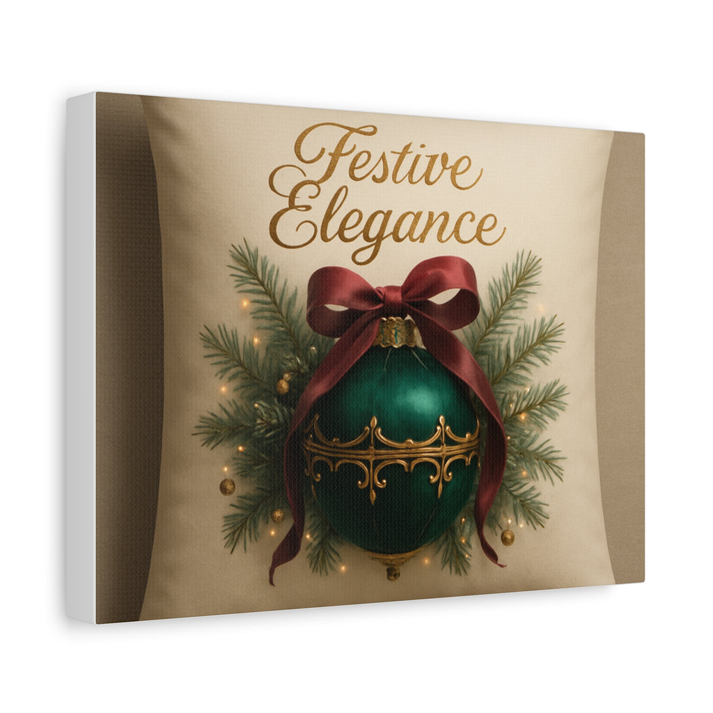 Festive Elegance Christmas Canvas Wall Art — Green Ornament Holiday Decor