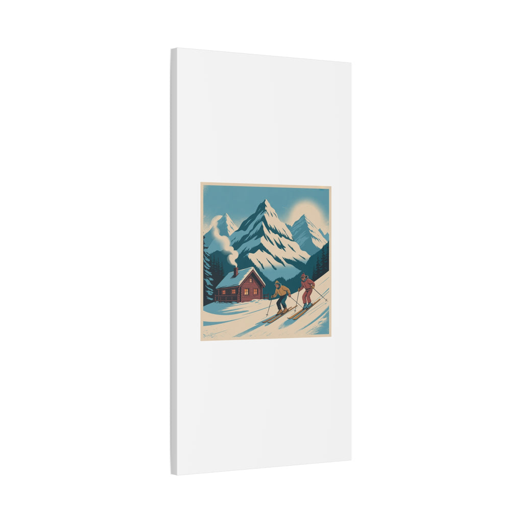 Retro Ski Mountain Canvas Print — Vintage Winter Cabin Art