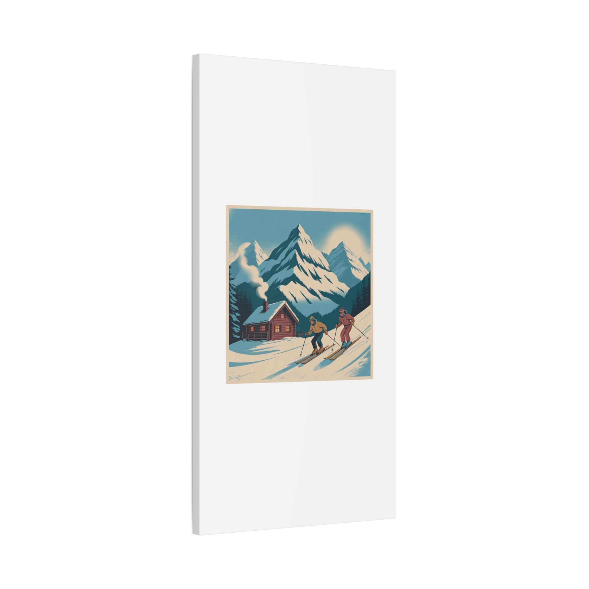 Retro Ski Mountain Canvas Print — Vintage Winter Cabin Art