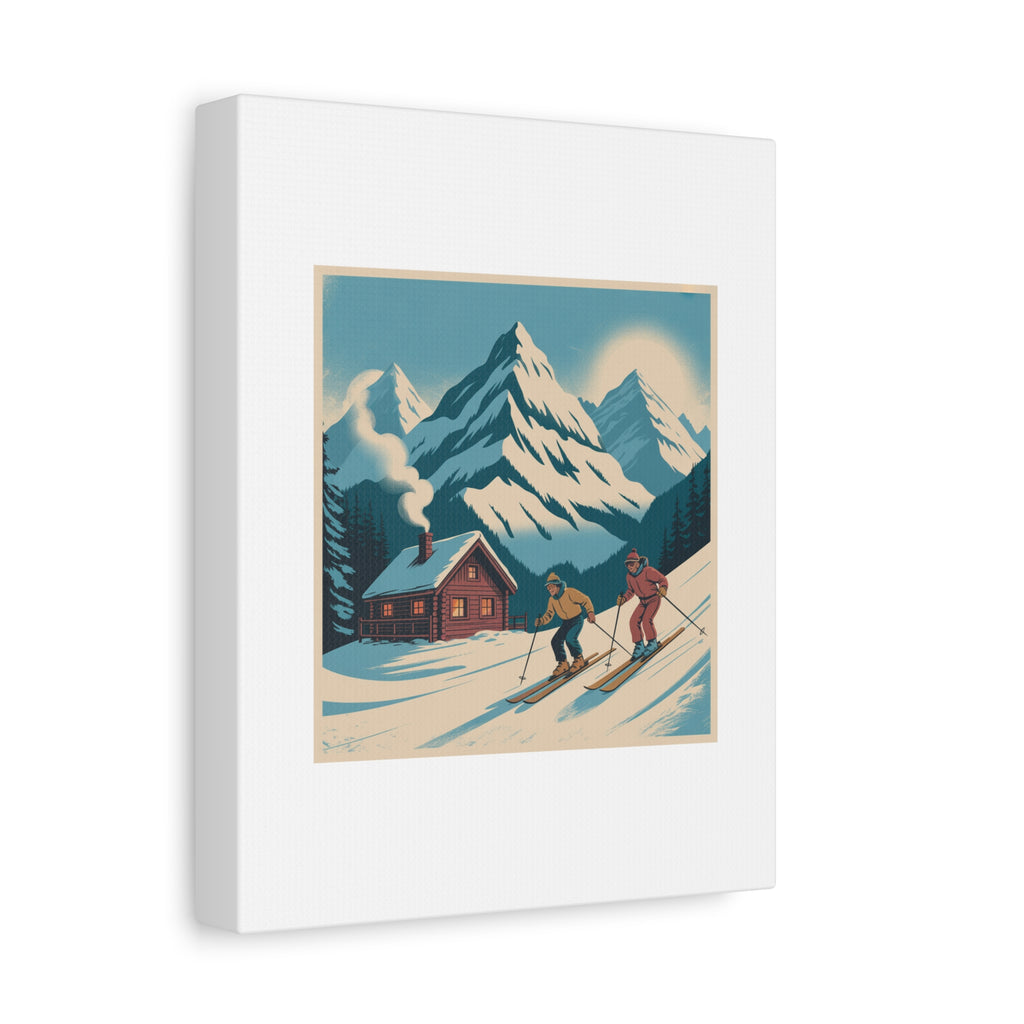 Retro Ski Mountain Canvas Print — Vintage Winter Cabin Art