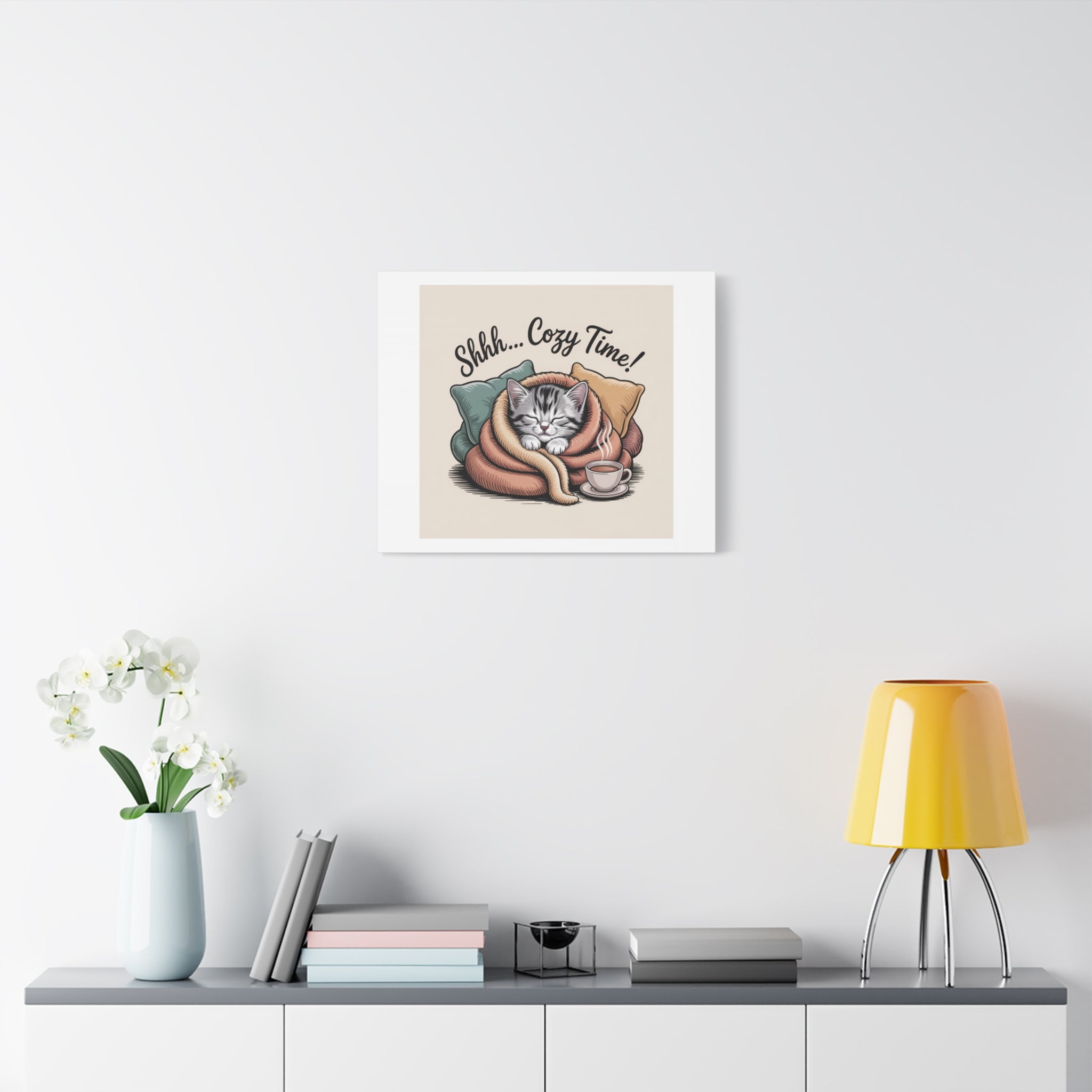 Cozy Cat Canvas Print — "Shhh... Cozy Time!" Matte Stretched Wall Art