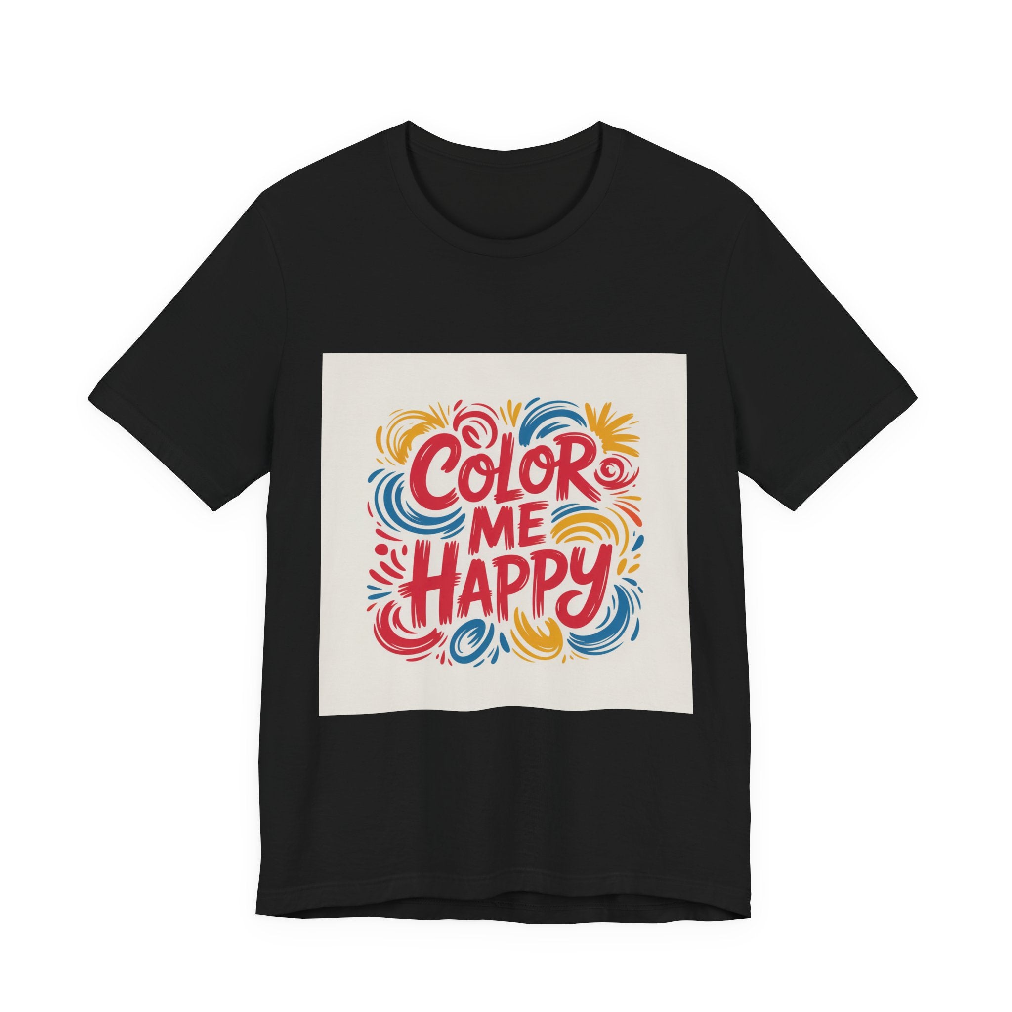 Color Me Happy Graphic Tee — Bright Swirl Typography T‑Shirt