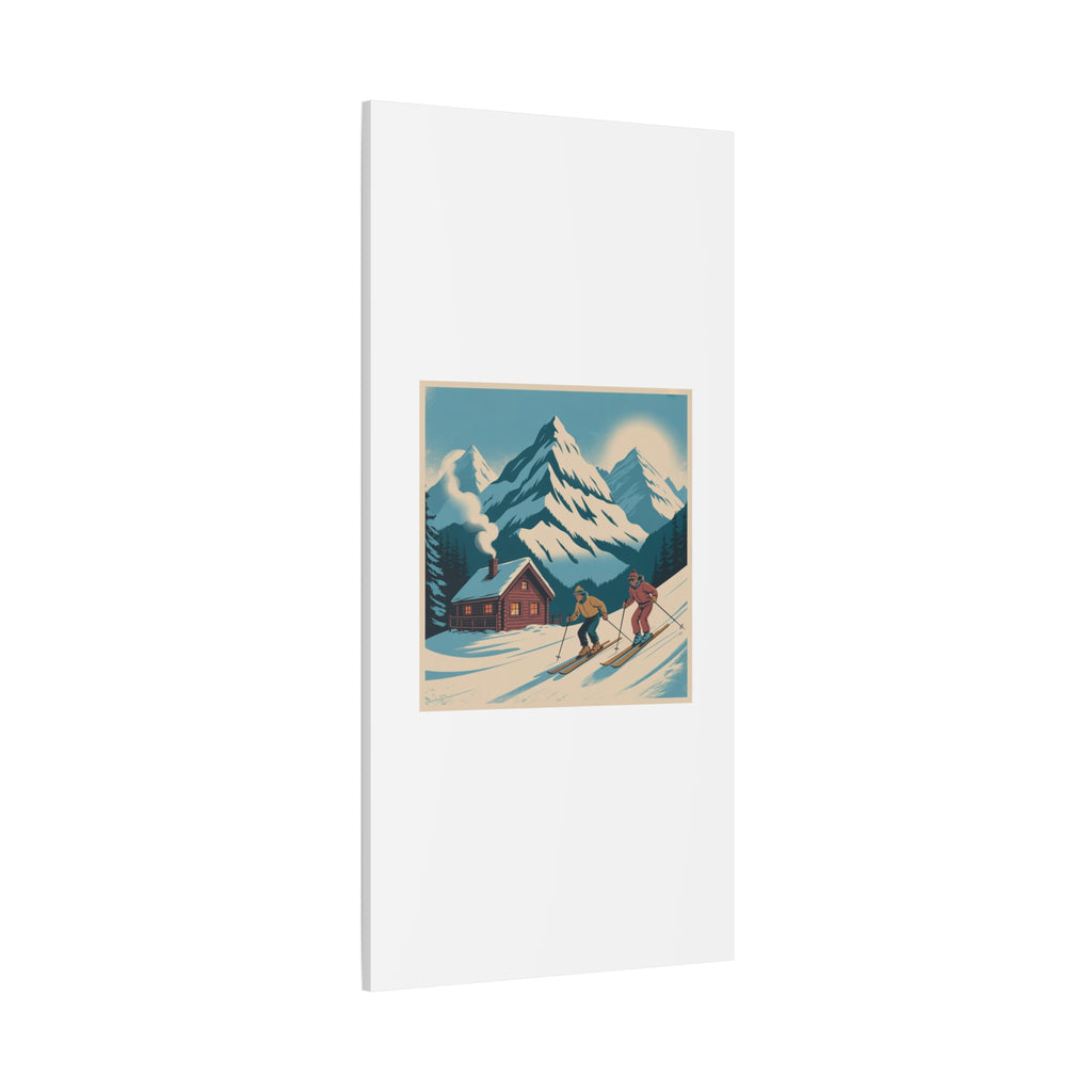 Retro Ski Mountain Canvas Print — Vintage Winter Cabin Art