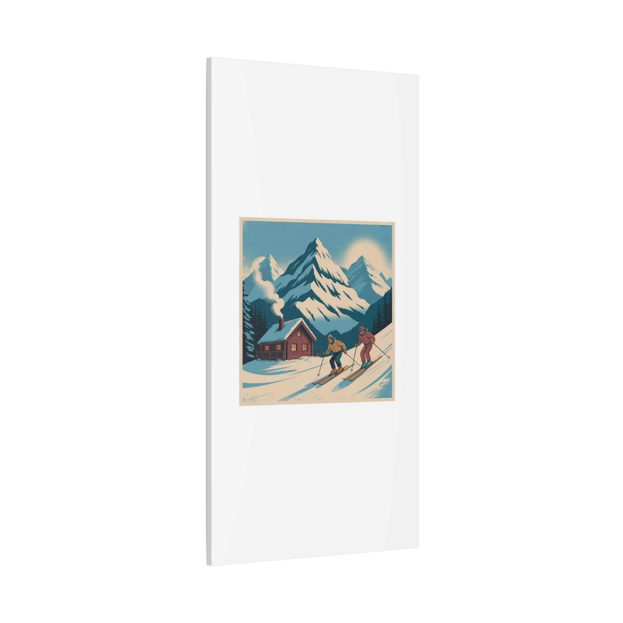Retro Ski Mountain Canvas Print — Vintage Winter Cabin Art