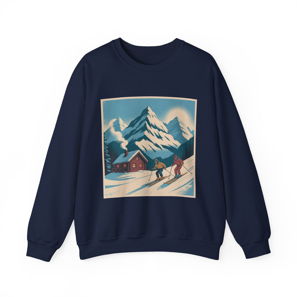 Crewneck Sweatshirt - Retro Ski Mountain Cabin Graphic