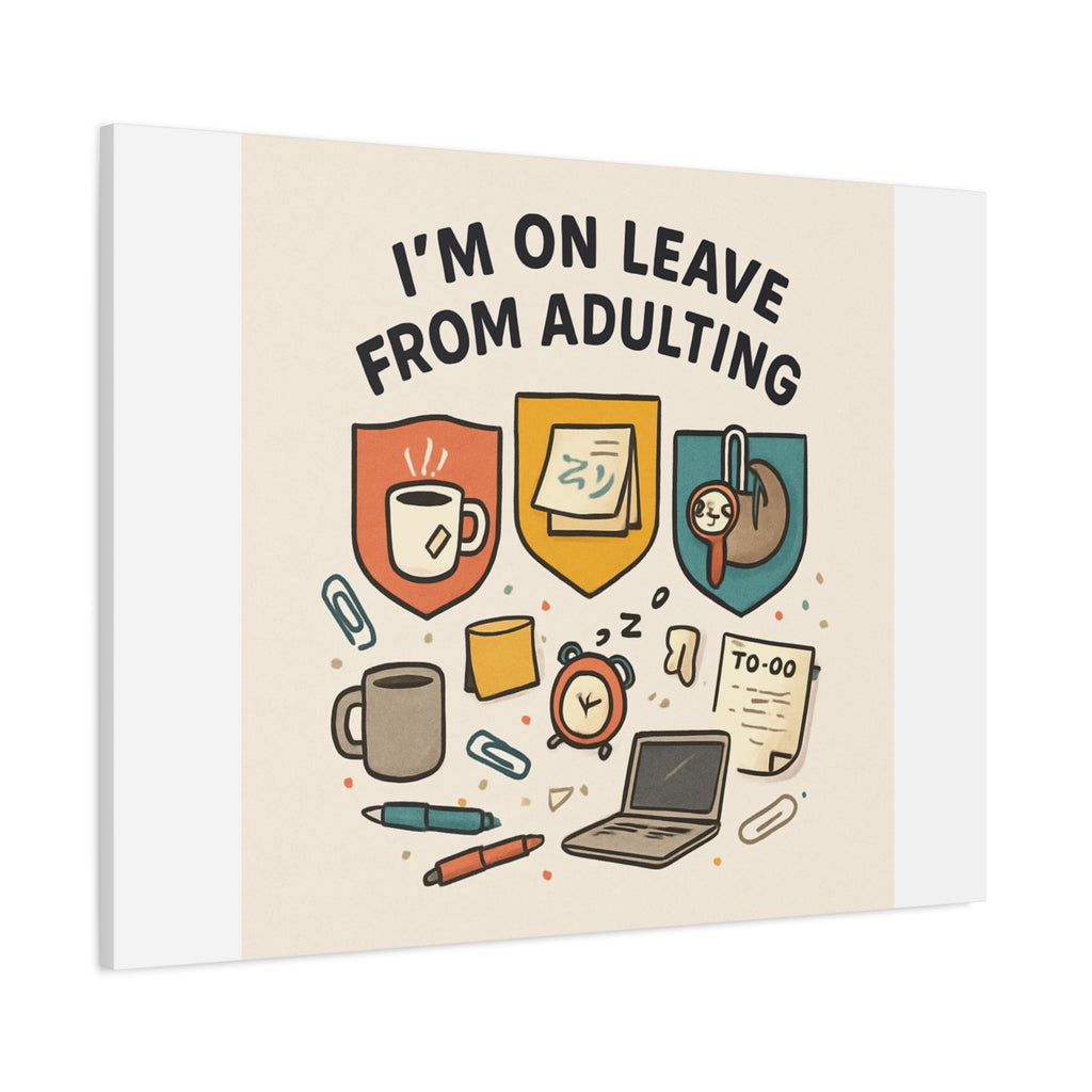 Canvas Wall Art — “I’m On Leave From Adulting” Cute Office Humor Matte Canvas