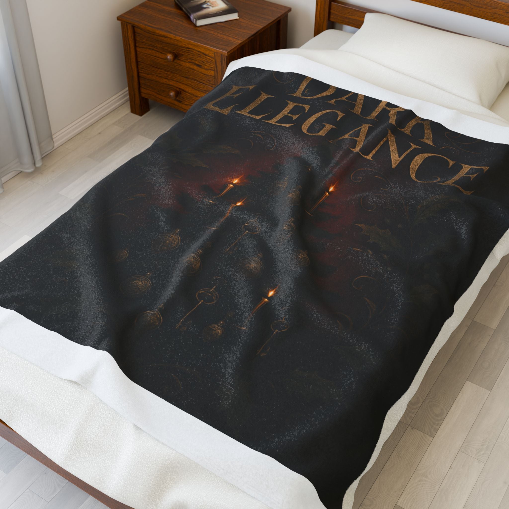 Dark Elegance Velveteen Plush Blanket — Gothic Candlelight Throw