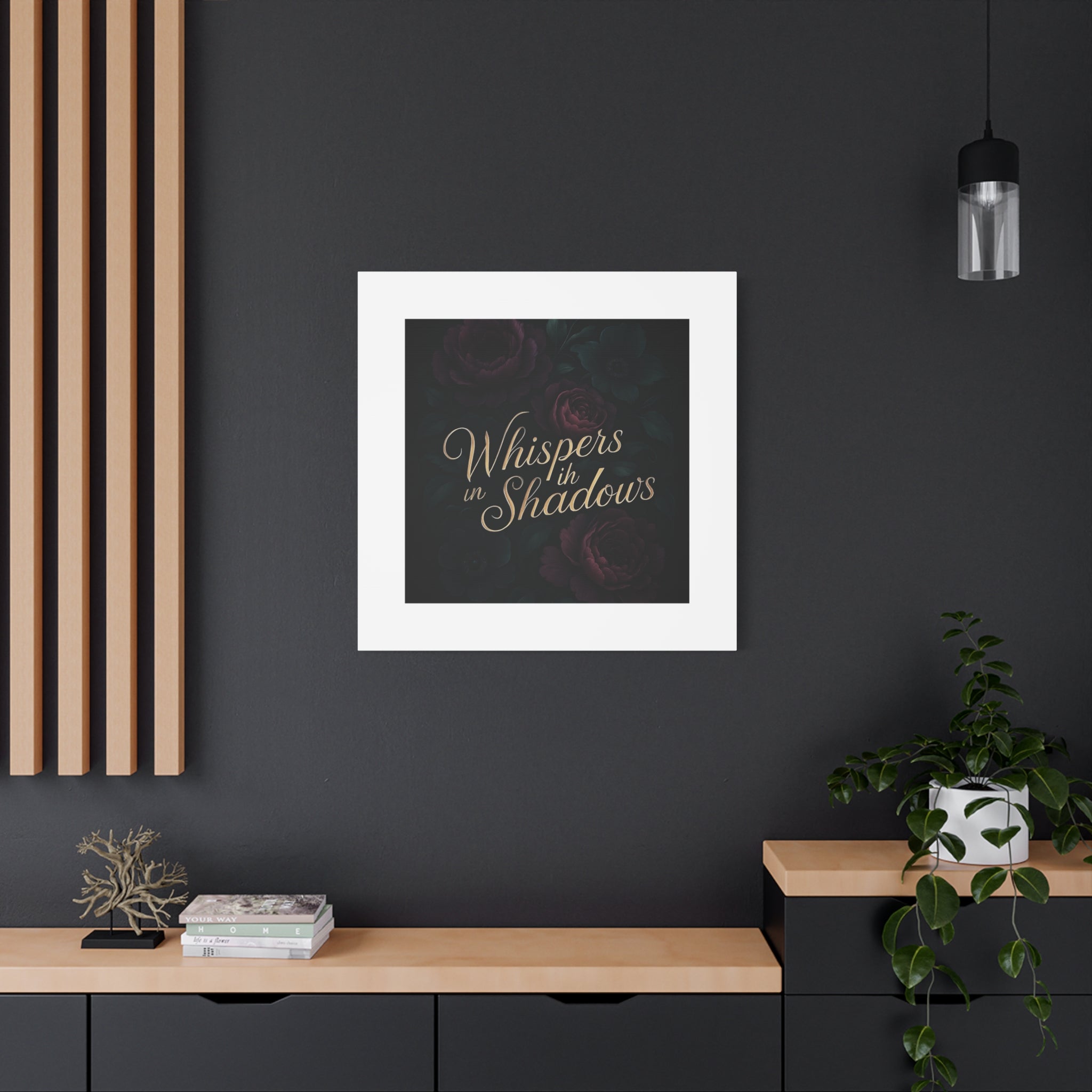 Canvas Wall Art — “Whispers in Shadows” Dark Floral Typographic Print