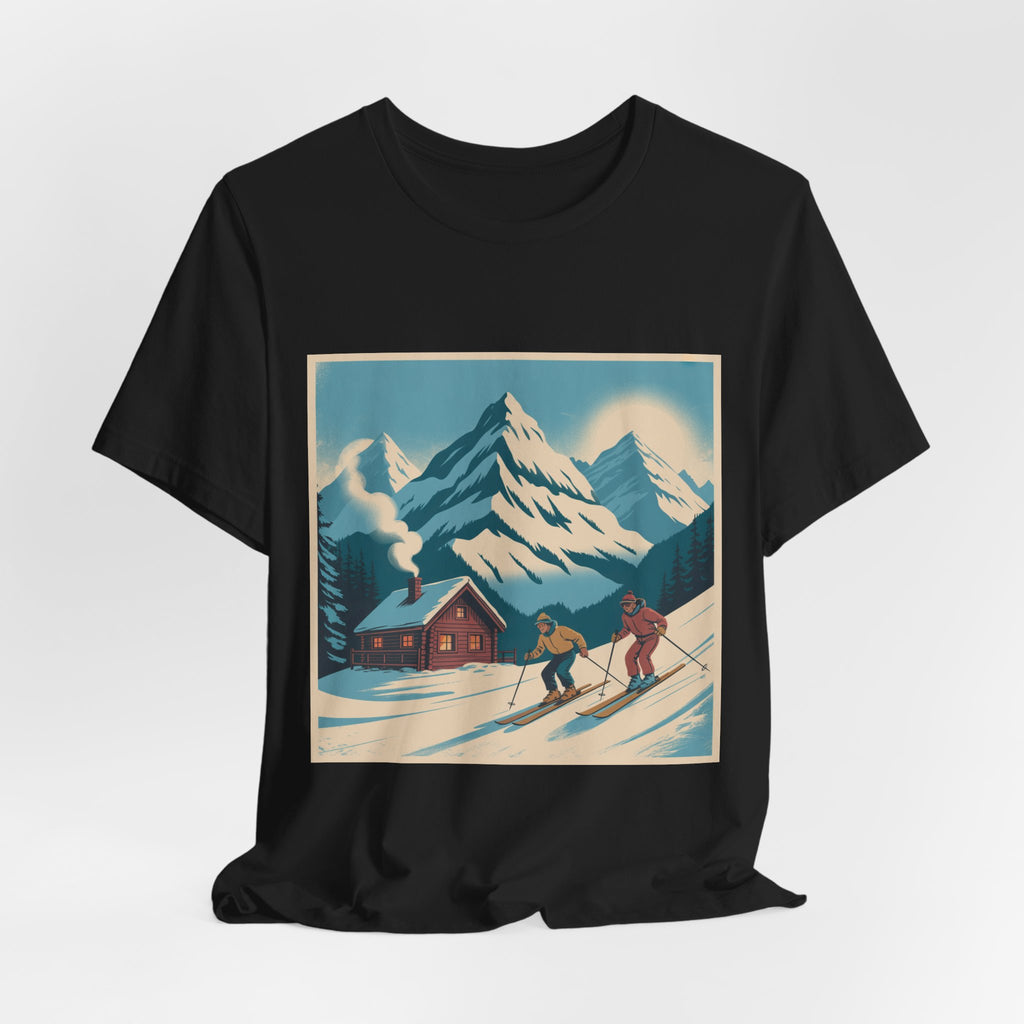 Ski Lodge Vintage Graphic Tee — Retro Mountain Skiers Shirt
