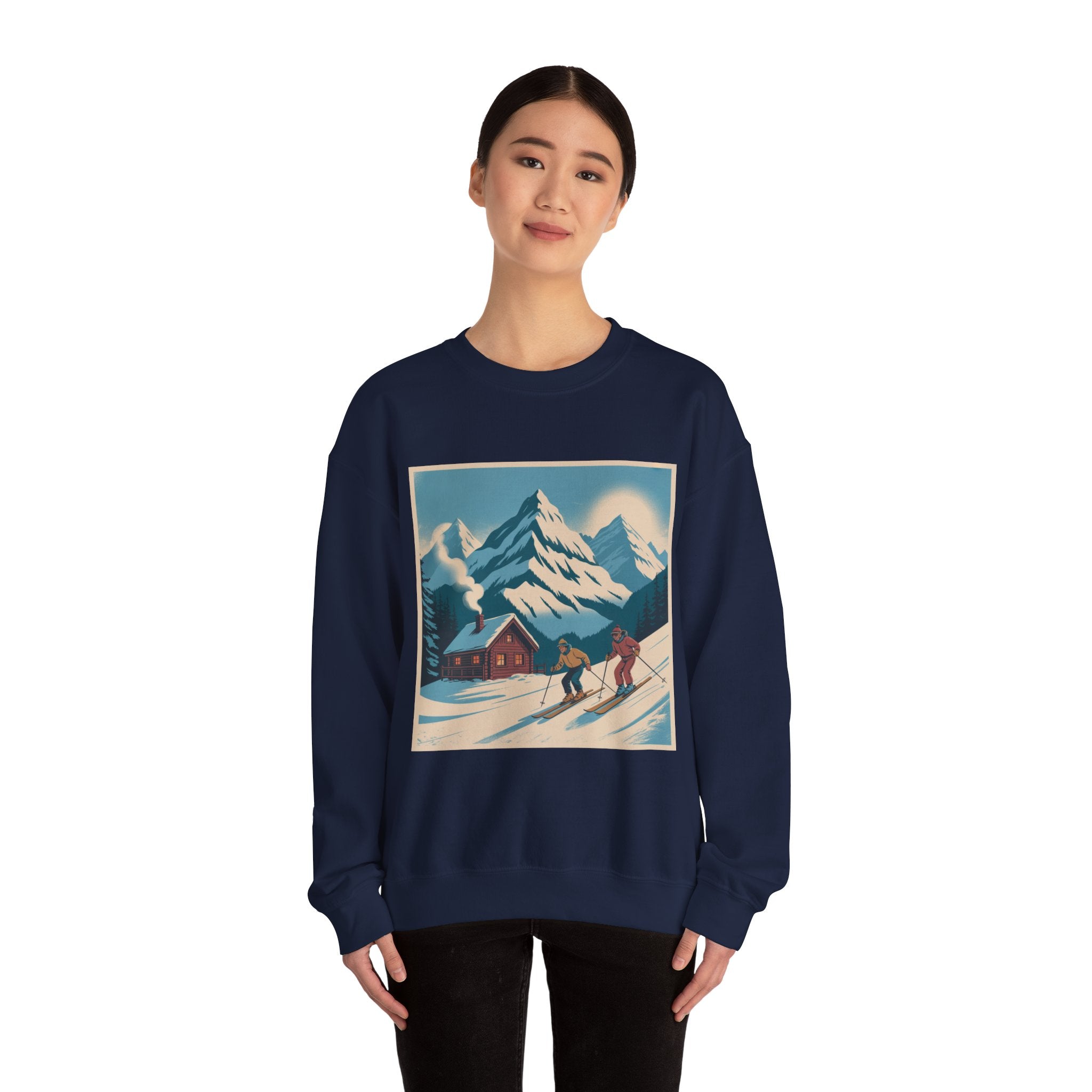 Crewneck Sweatshirt - Retro Ski Mountain Cabin Graphic