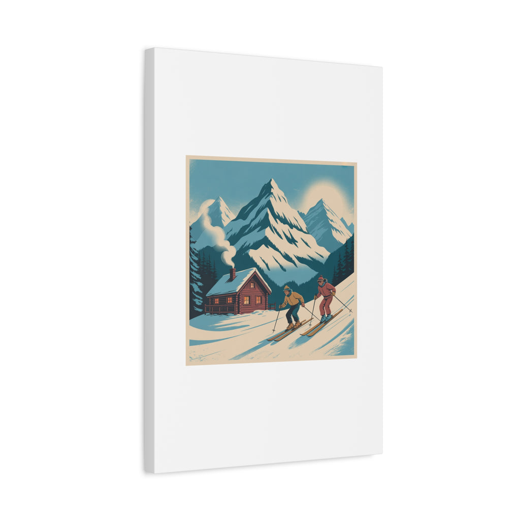 Retro Ski Mountain Canvas Print — Vintage Winter Cabin Art