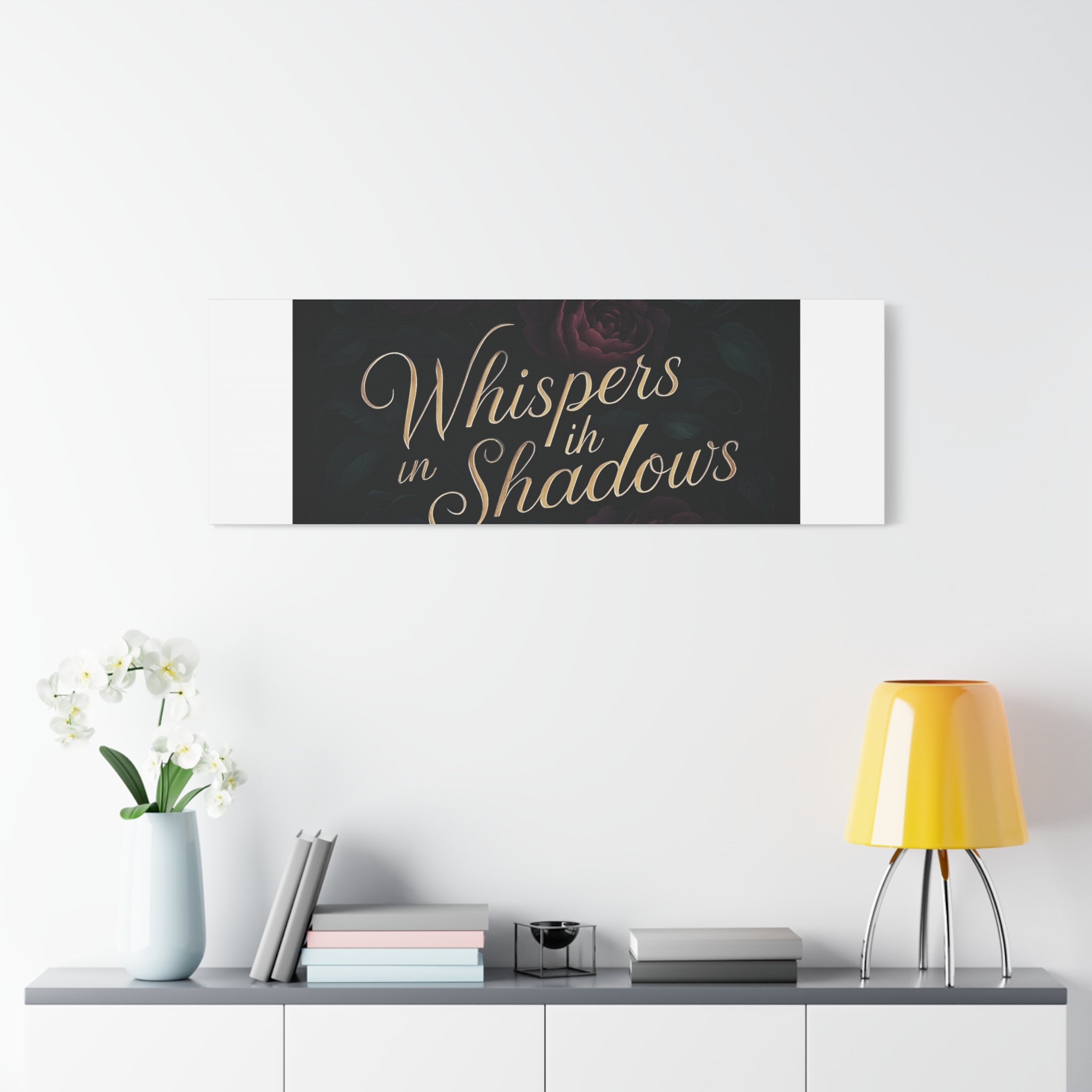Canvas Wall Art — “Whispers in Shadows” Dark Floral Typographic Print