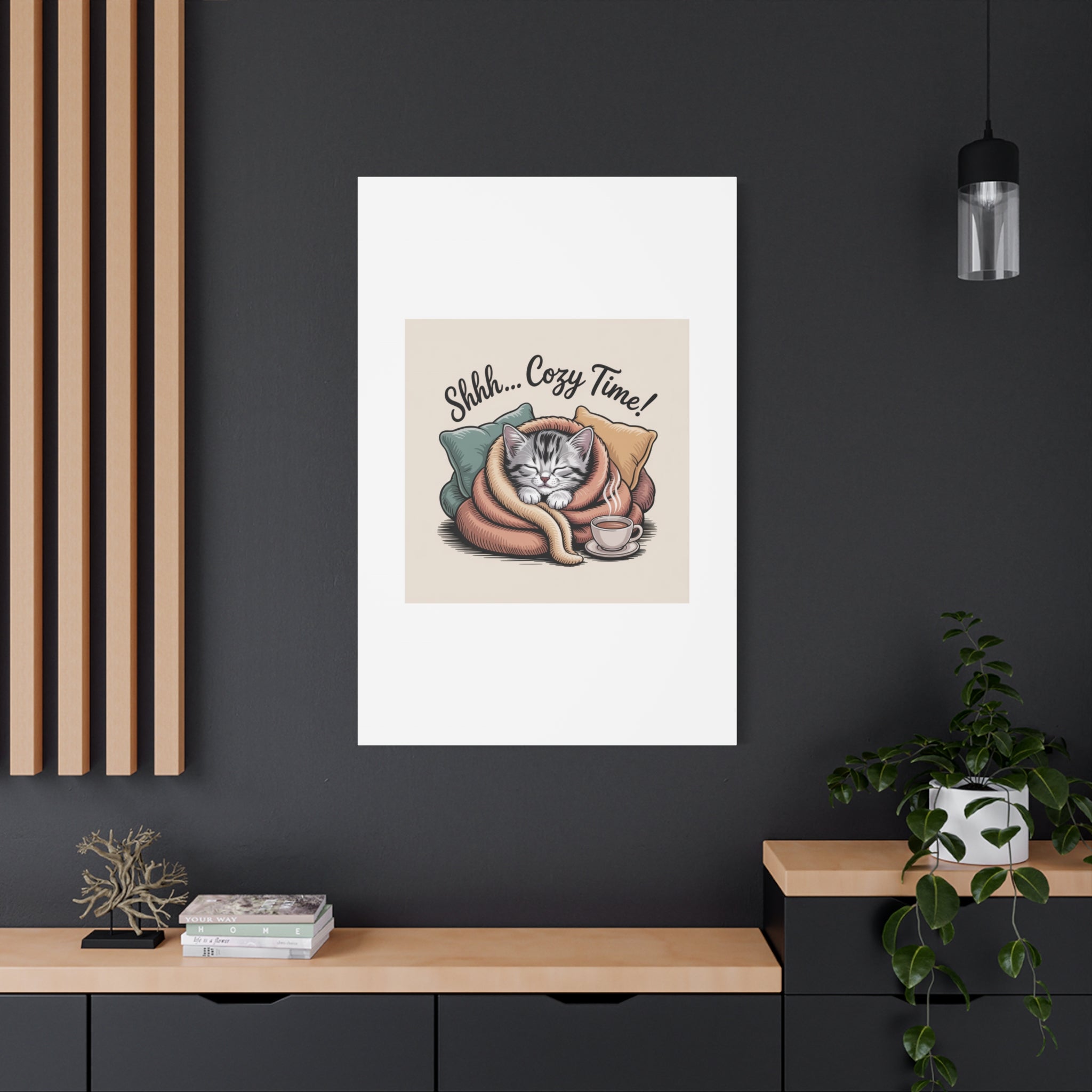 Cozy Cat Canvas Print — "Shhh... Cozy Time!" Matte Stretched Wall Art