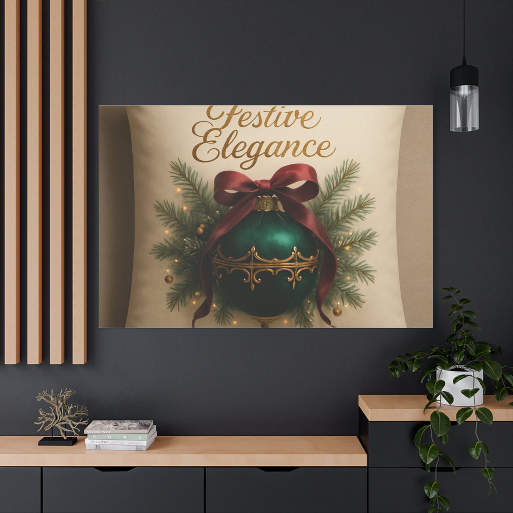 Festive Elegance Christmas Canvas Wall Art — Green Ornament Holiday Decor