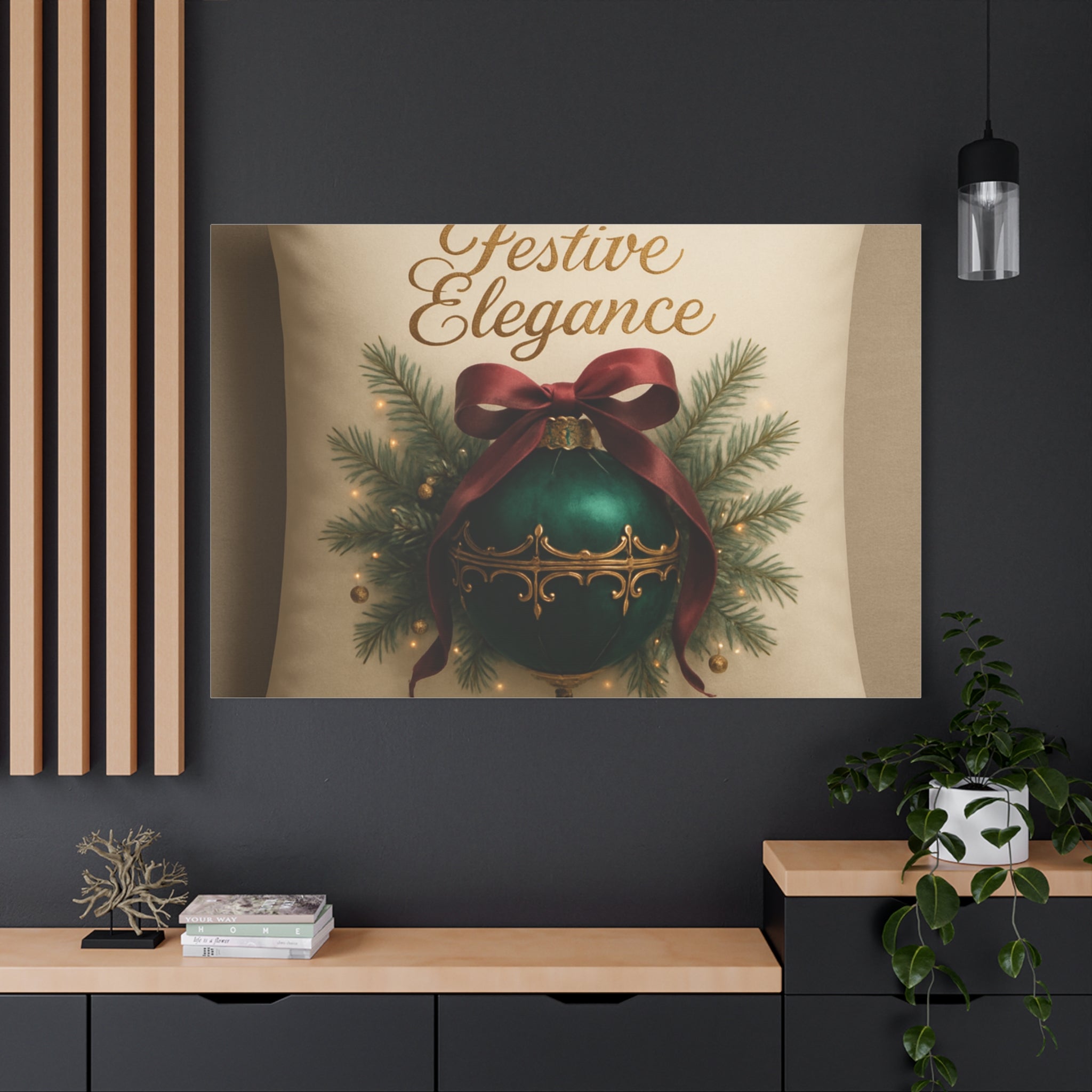 Festive Elegance Christmas Canvas Wall Art — Green Ornament Holiday Decor