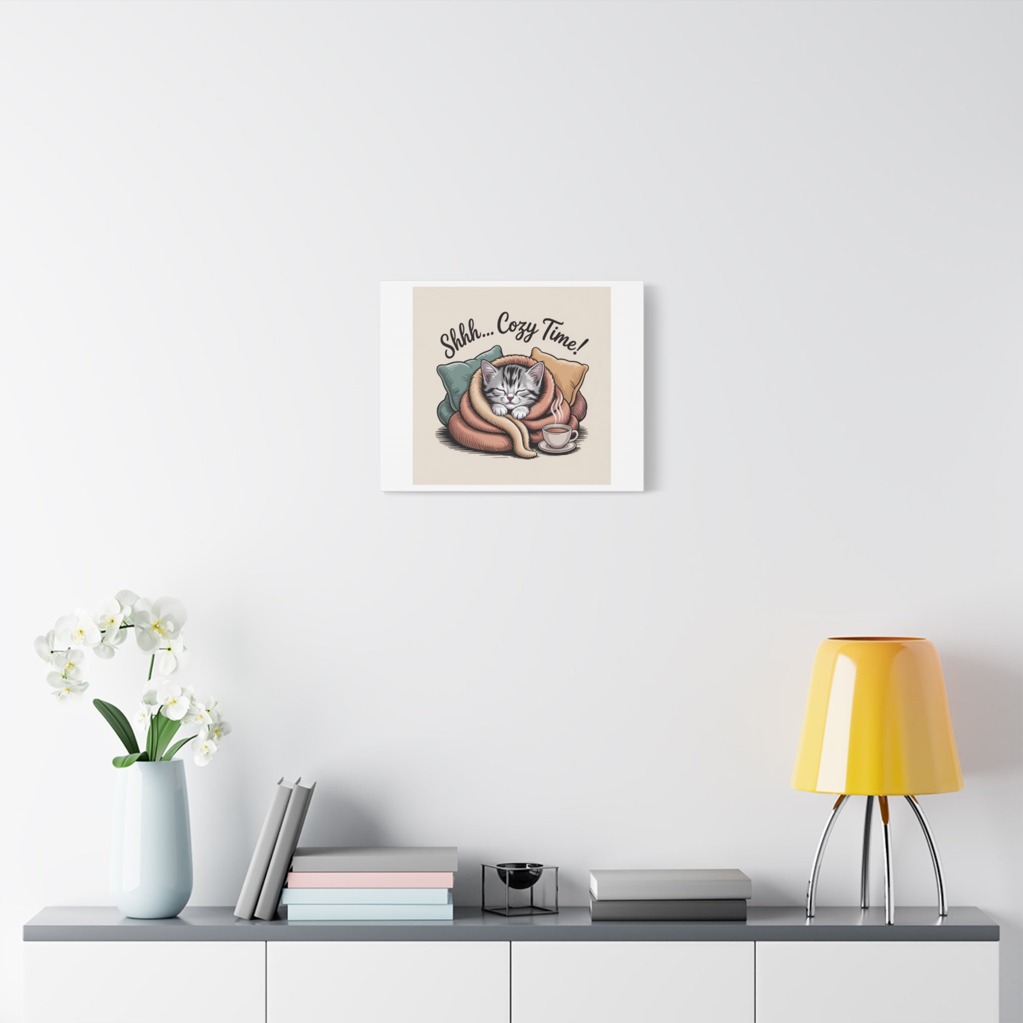 Cozy Cat Canvas Print — "Shhh... Cozy Time!" Matte Stretched Wall Art