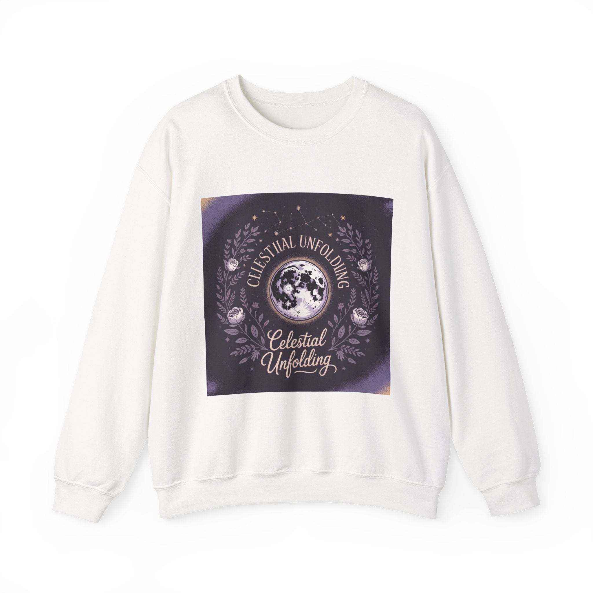 Celestial Unfolding Sweatshirt — Moon Phase Graphic Crewneck