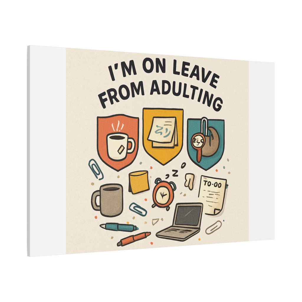 Canvas Wall Art — “I’m On Leave From Adulting” Cute Office Humor Matte Canvas
