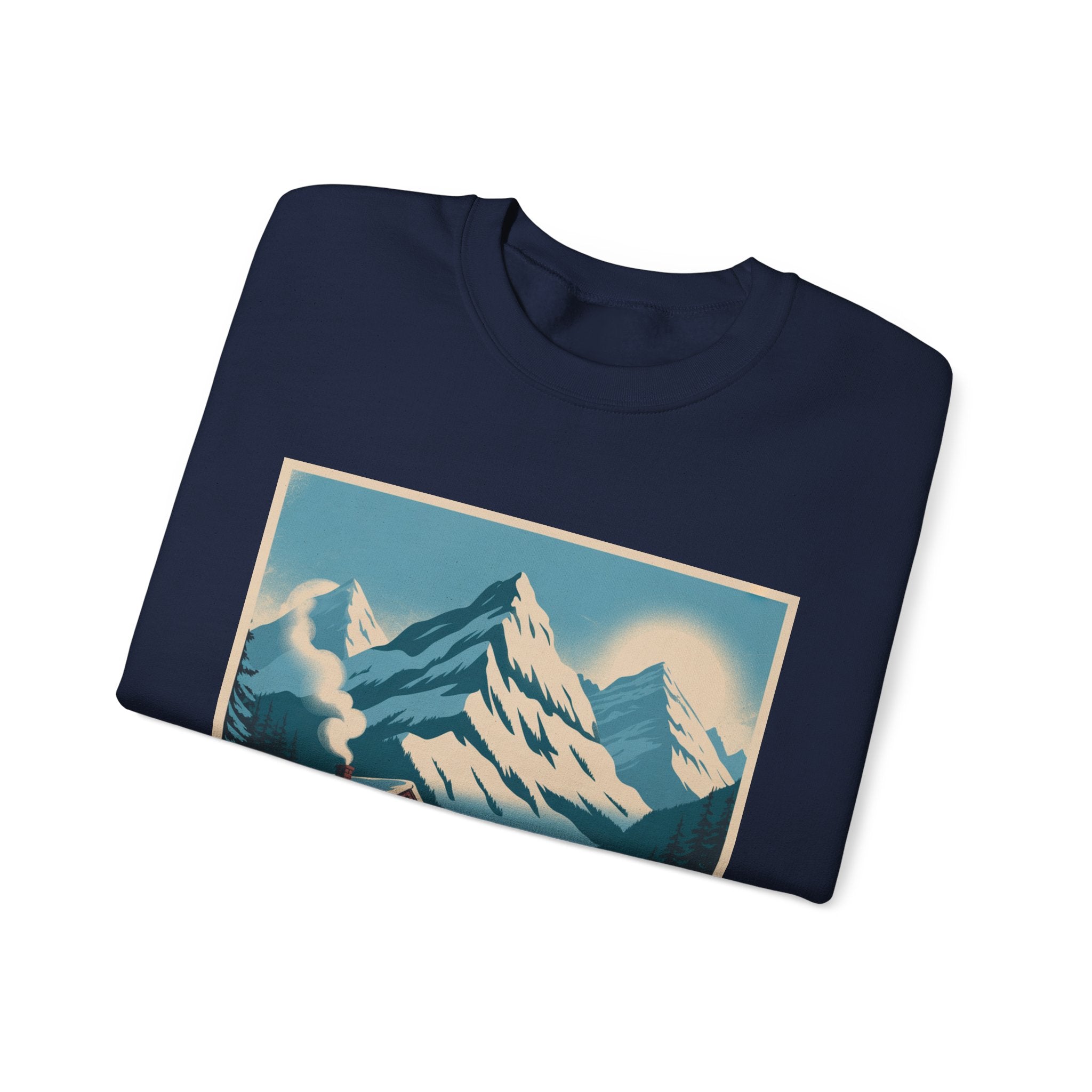 Crewneck Sweatshirt - Retro Ski Mountain Cabin Graphic