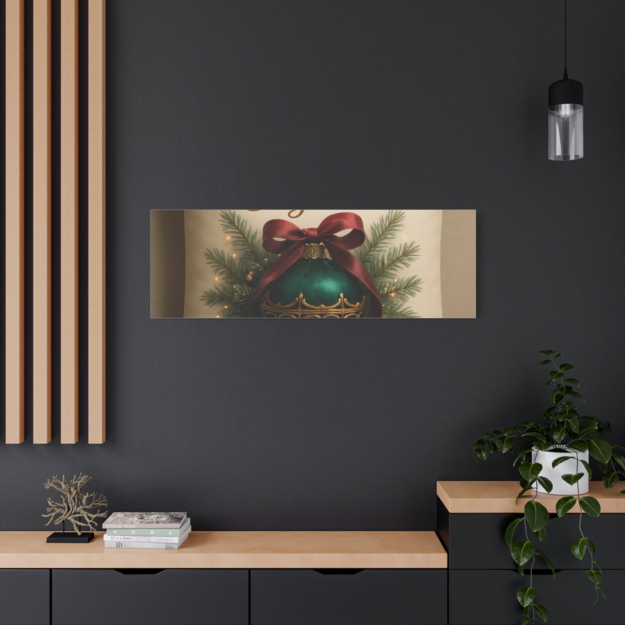 Festive Elegance Christmas Canvas Wall Art — Green Ornament Holiday Decor