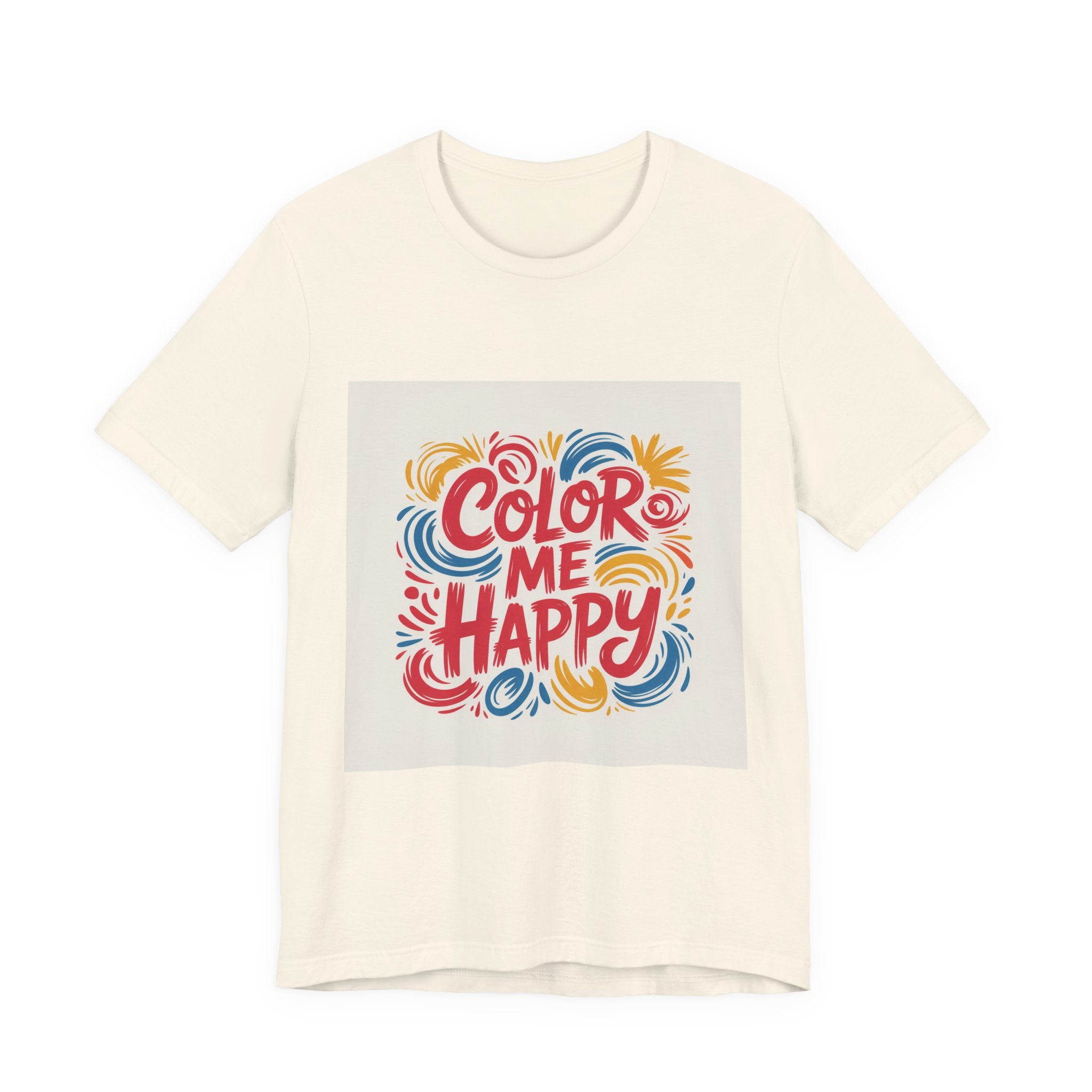 Color Me Happy Graphic Tee — Bright Swirl Typography T‑Shirt
