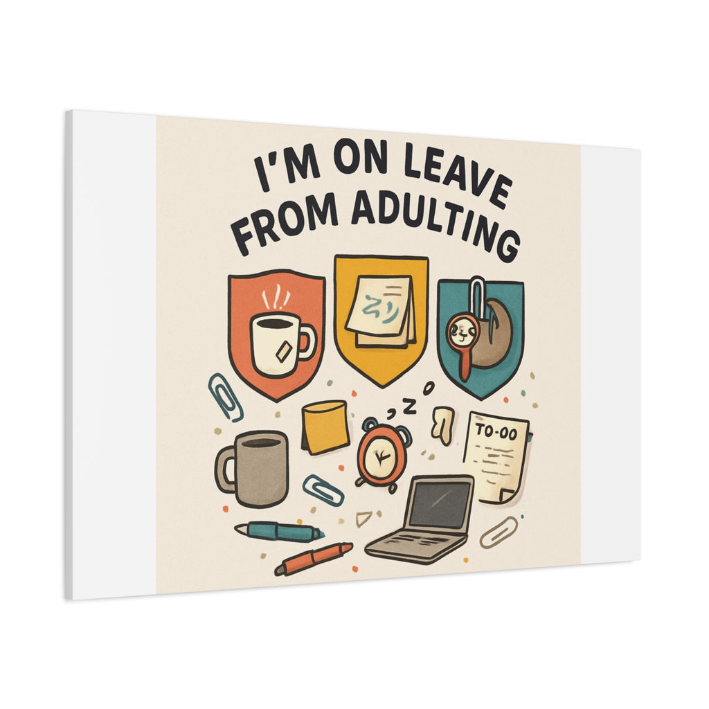 Canvas Wall Art — “I’m On Leave From Adulting” Cute Office Humor Matte Canvas
