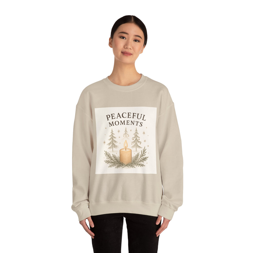 Peaceful Moments Candle Sweatshirt — Cozy Holiday Forest Crewneck