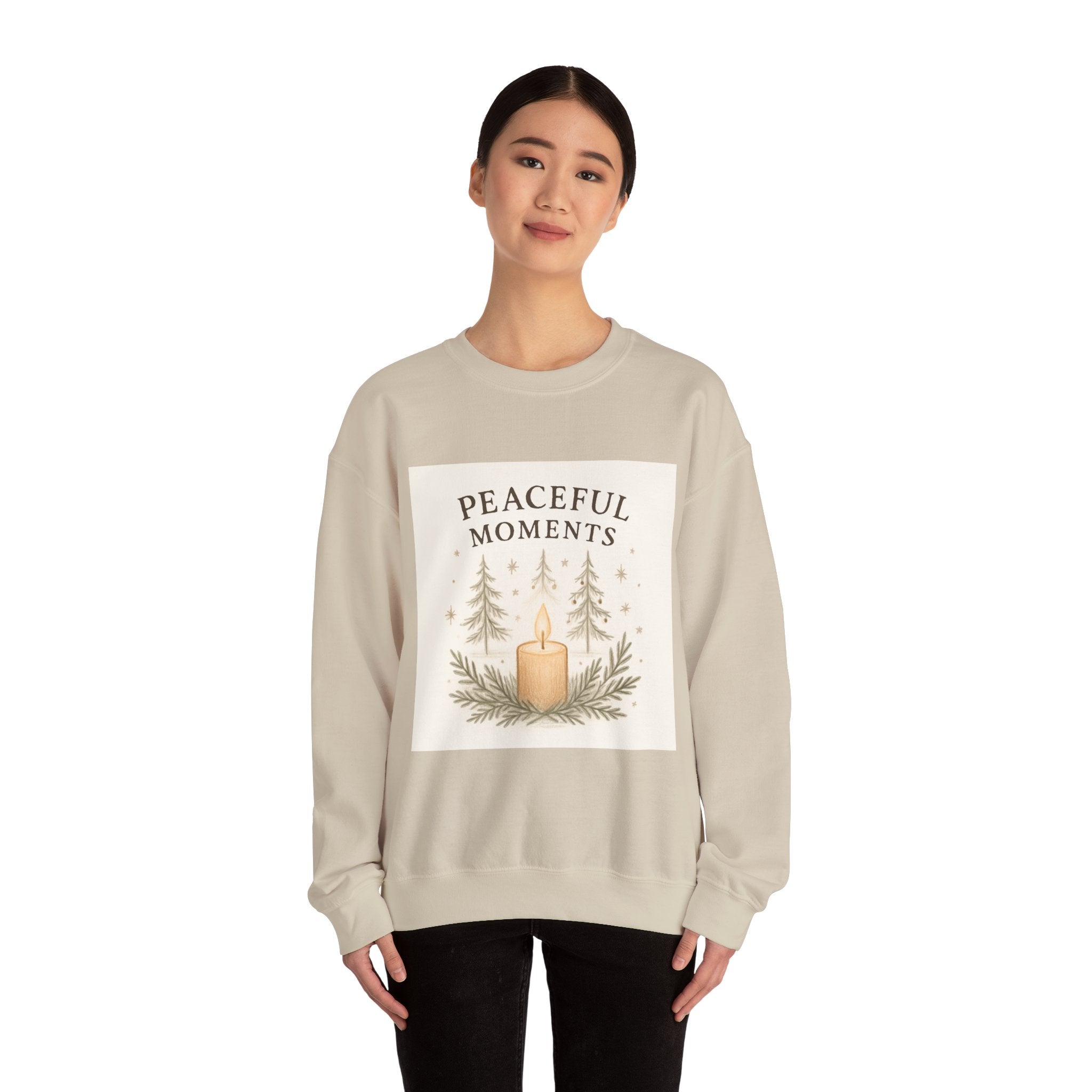 Peaceful Moments Candle Sweatshirt — Cozy Holiday Forest Crewneck