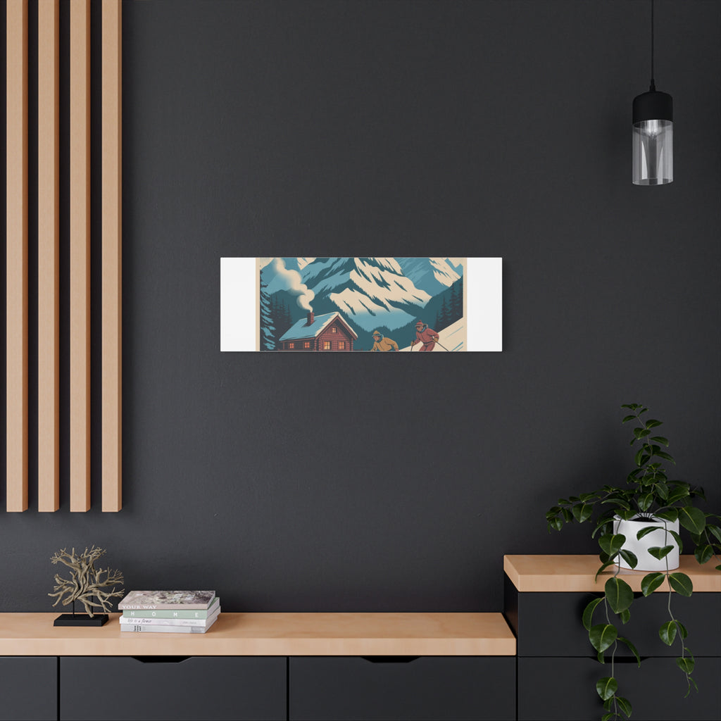 Retro Ski Mountain Canvas Print — Vintage Winter Cabin Art